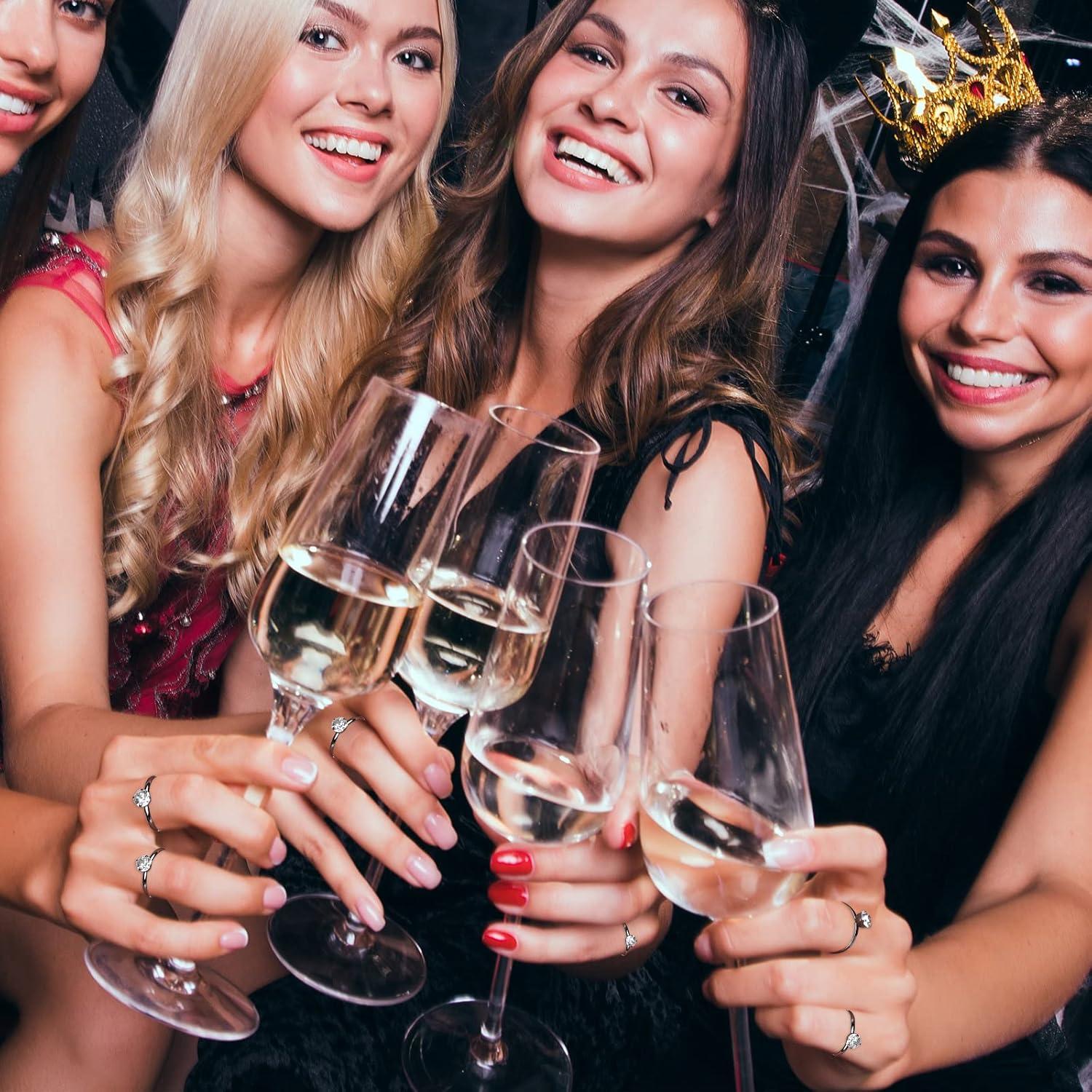 imageWhaline 72Pcs Diamond Rings Adjustable Engagement Rings Rose Gold Wedding Decorations for Wedding Table Decorations Bridal Shower Game and Party FavorsBlack