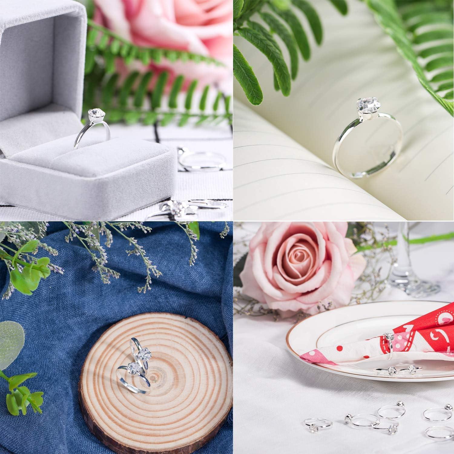 imageWhaline 72Pcs Diamond Rings Adjustable Engagement Rings Rose Gold Wedding Decorations for Wedding Table Decorations Bridal Shower Game and Party FavorsSliver