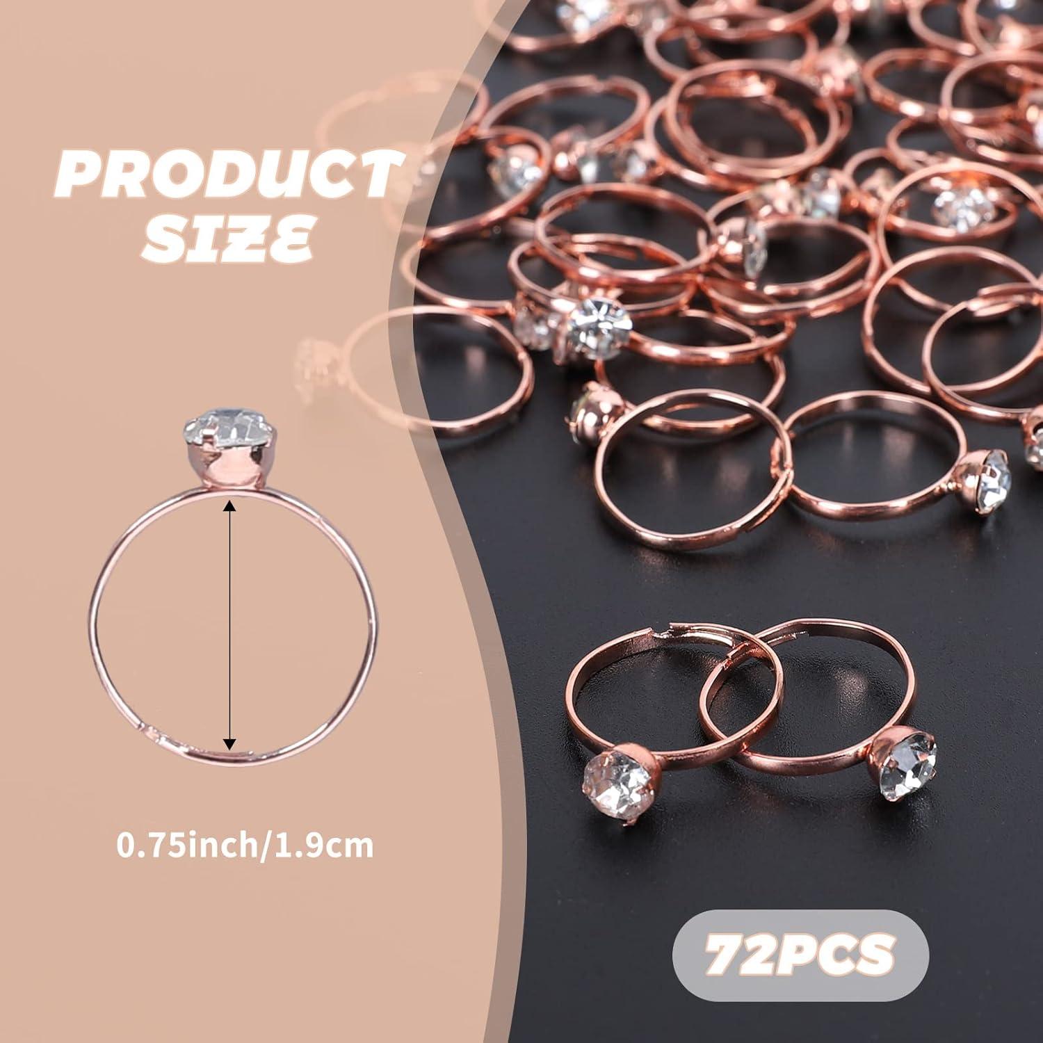 imageWhaline 72Pcs Diamond Rings Adjustable Engagement Rings Rose Gold Wedding Decorations for Wedding Table Decorations Bridal Shower Game and Party FavorsRose Gold
