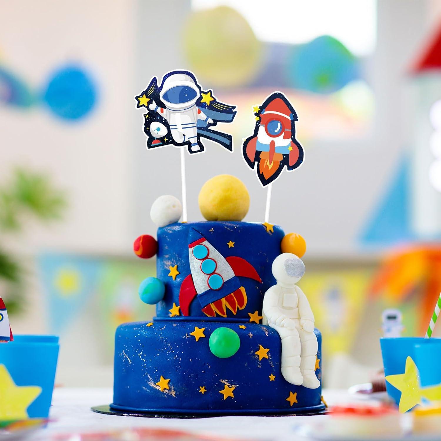 imageWhaline 72Pcs Preppy Cupcake Topper 12 Designs Pink Face Star Lightning Lips Cupcake Picks Preppy Boho Y2k Food Picks with Sticks Glue Point for Girl Birthday Bachelorette Party Supplies Cake DecorOuter Space Theme