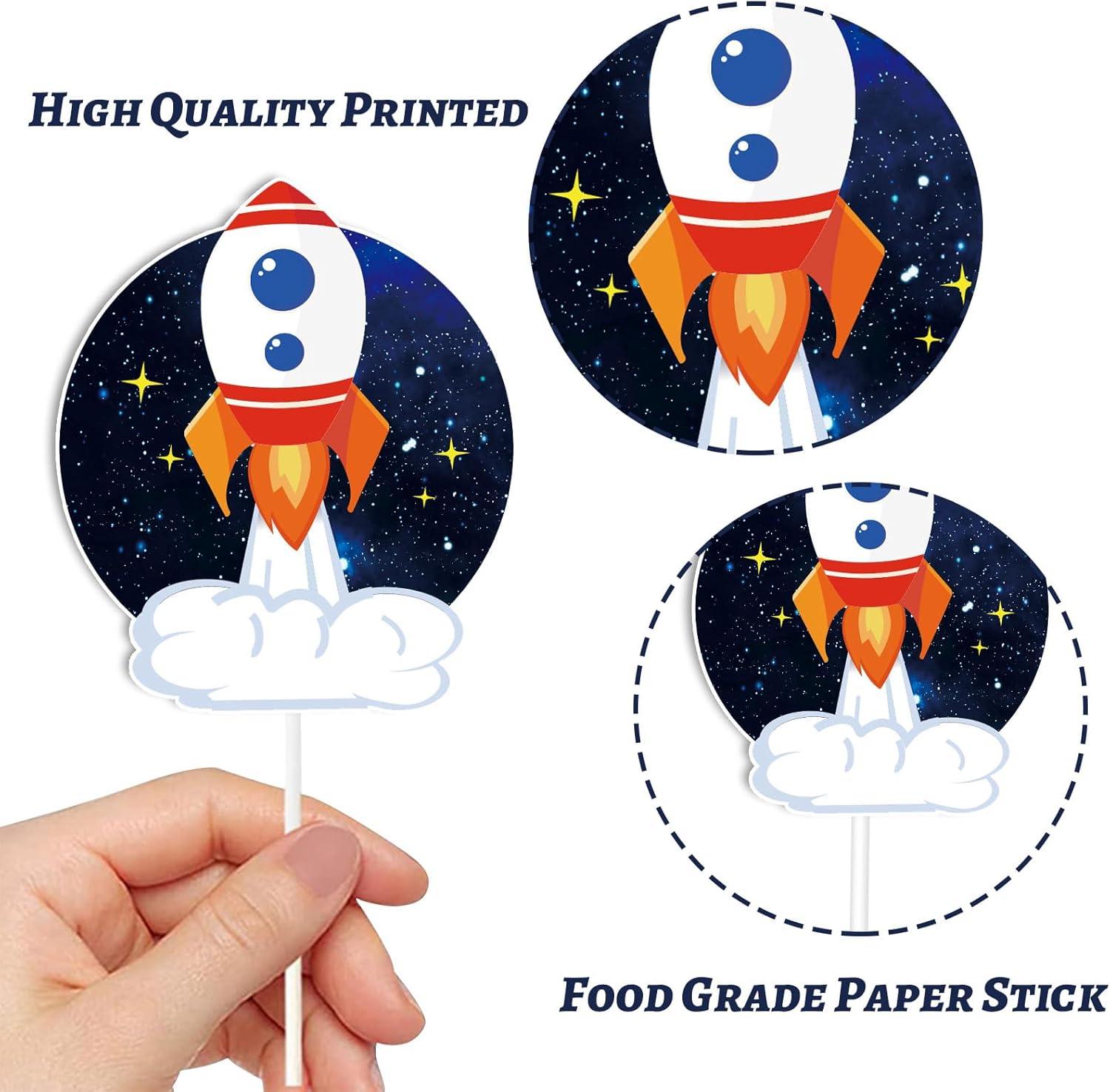 imageWhaline 72Pcs Preppy Cupcake Topper 12 Designs Pink Face Star Lightning Lips Cupcake Picks Preppy Boho Y2k Food Picks with Sticks Glue Point for Girl Birthday Bachelorette Party Supplies Cake DecorOuter Space Theme