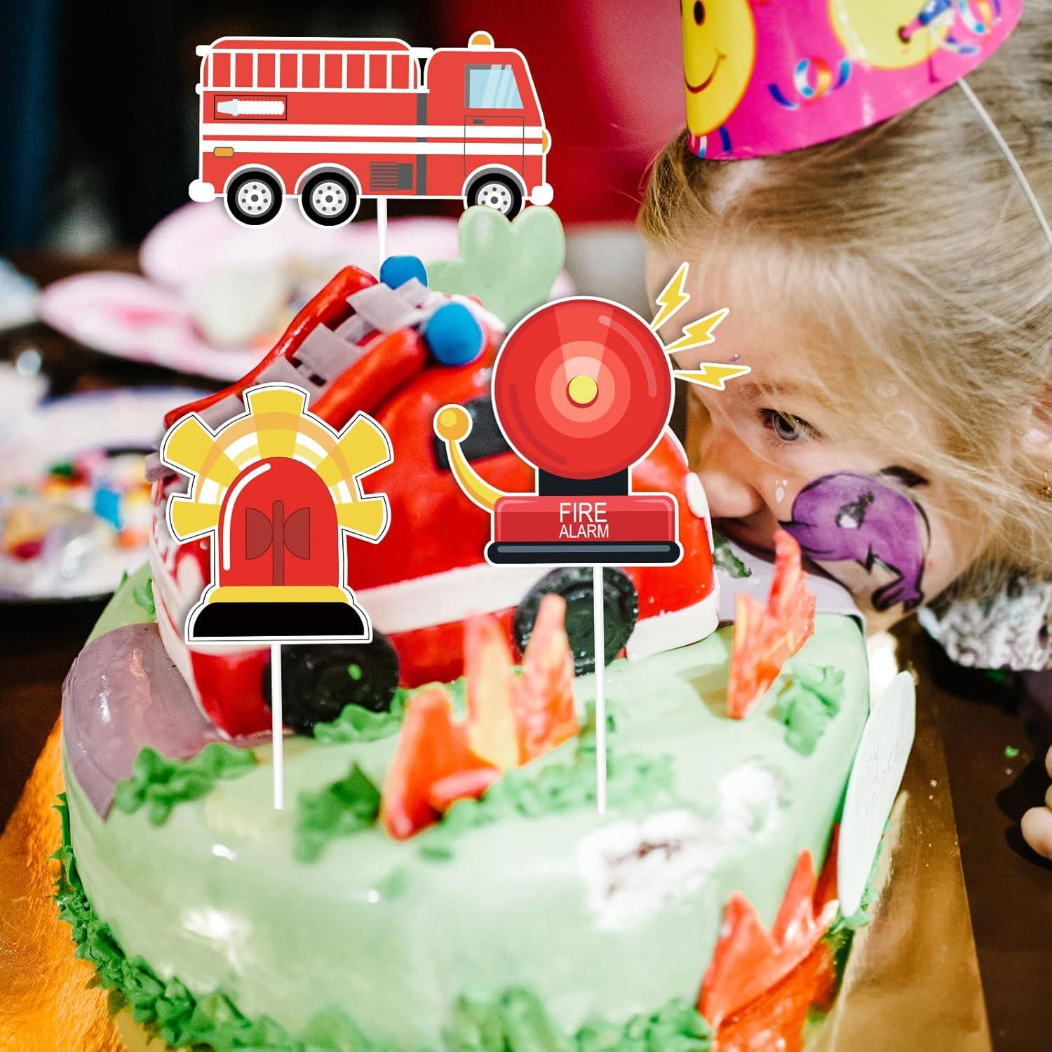 imageWhaline 72Pcs Preppy Cupcake Topper 12 Designs Pink Face Star Lightning Lips Cupcake Picks Preppy Boho Y2k Food Picks with Sticks Glue Point for Girl Birthday Bachelorette Party Supplies Cake DecorFireman Theme