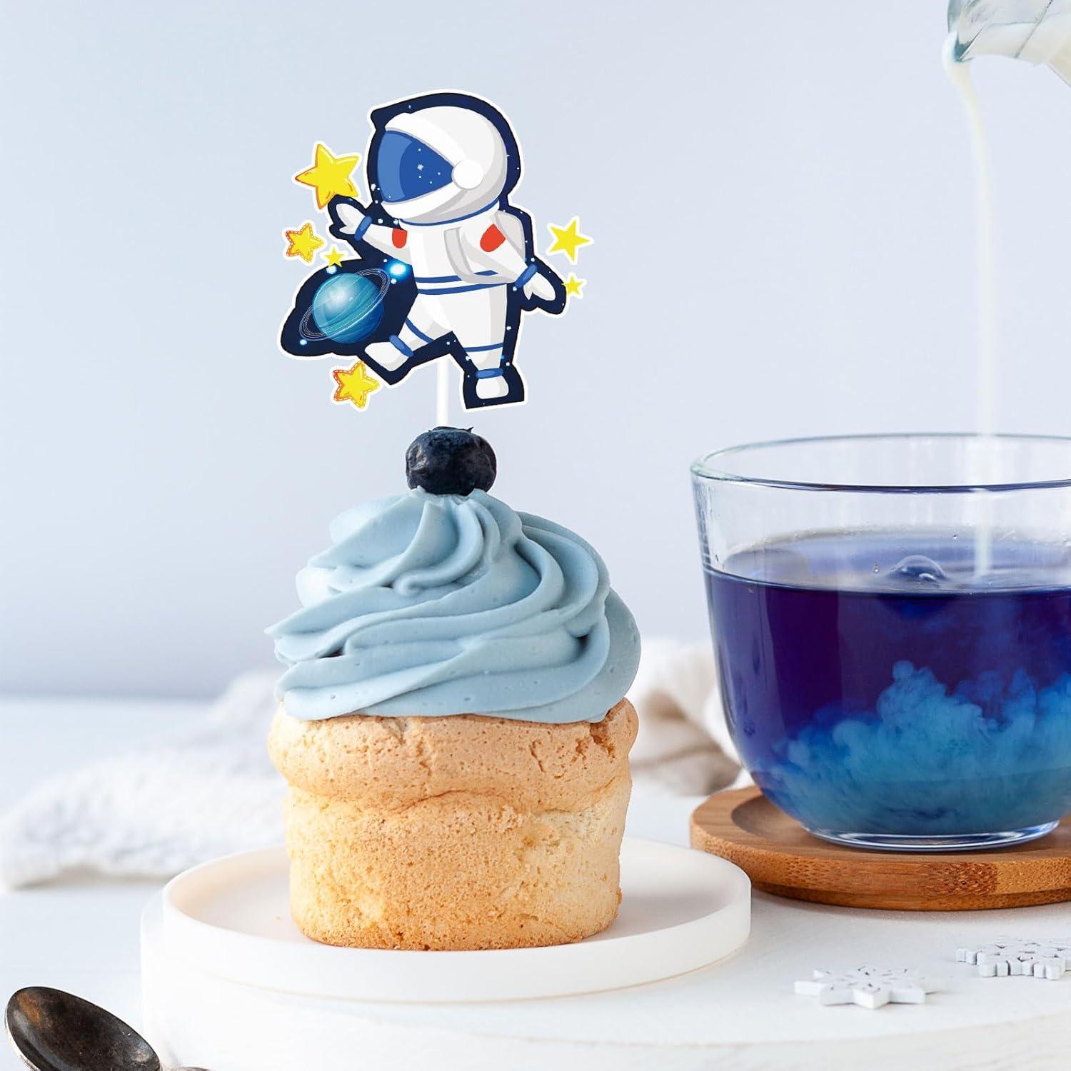 imageWhaline 72Pcs Preppy Cupcake Topper 12 Designs Pink Face Star Lightning Lips Cupcake Picks Preppy Boho Y2k Food Picks with Sticks Glue Point for Girl Birthday Bachelorette Party Supplies Cake DecorOuter Space Theme