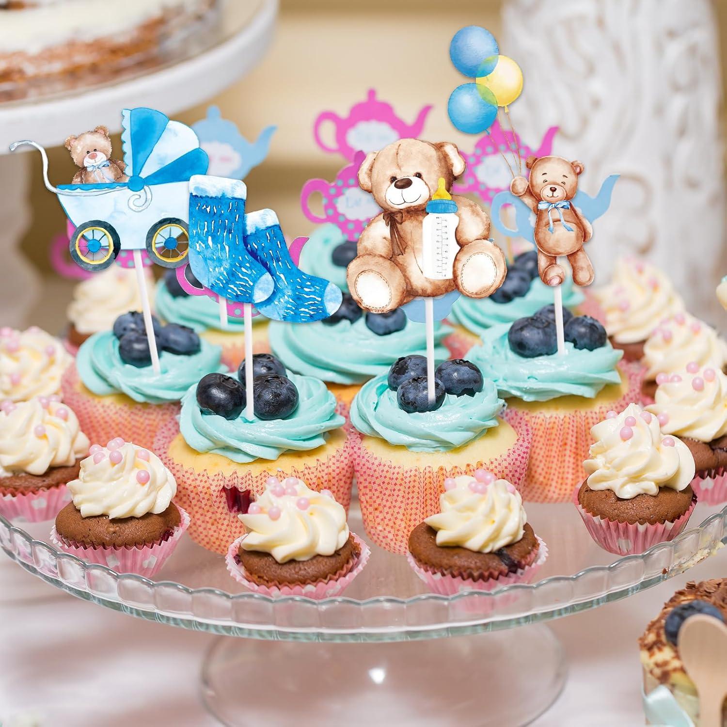 imageWhaline 72Pcs Preppy Cupcake Topper 12 Designs Pink Face Star Lightning Lips Cupcake Picks Preppy Boho Y2k Food Picks with Sticks Glue Point for Girl Birthday Bachelorette Party Supplies Cake DecorBaby Bear