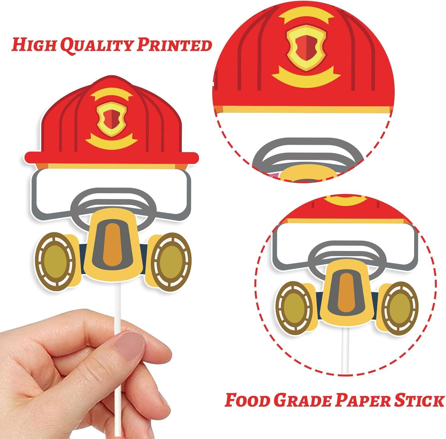 imageWhaline 72Pcs Preppy Cupcake Topper 12 Designs Pink Face Star Lightning Lips Cupcake Picks Preppy Boho Y2k Food Picks with Sticks Glue Point for Girl Birthday Bachelorette Party Supplies Cake DecorFireman Theme