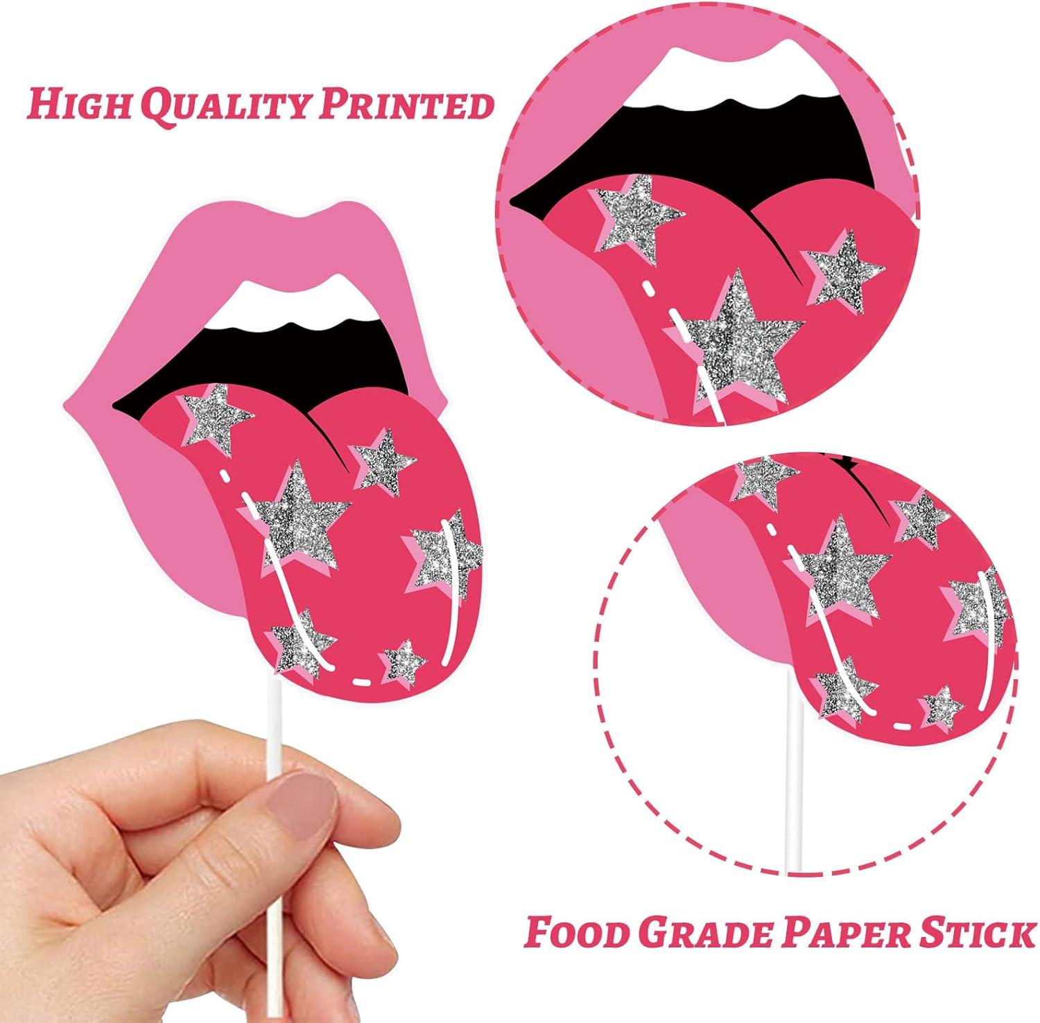 imageWhaline 72Pcs Preppy Cupcake Topper 12 Designs Pink Face Star Lightning Lips Cupcake Picks Preppy Boho Y2k Food Picks with Sticks Glue Point for Girl Birthday Bachelorette Party Supplies Cake DecorPreppy Theme
