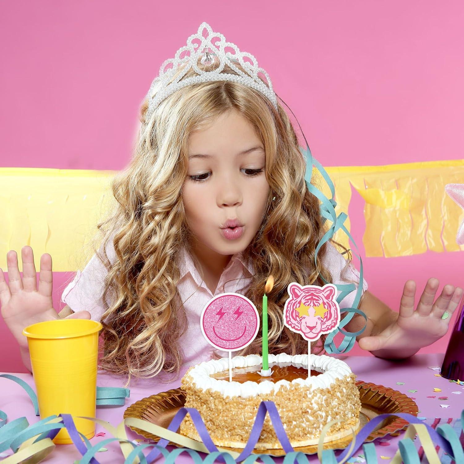 imageWhaline 72Pcs Preppy Cupcake Topper 12 Designs Pink Face Star Lightning Lips Cupcake Picks Preppy Boho Y2k Food Picks with Sticks Glue Point for Girl Birthday Bachelorette Party Supplies Cake DecorPreppy Theme