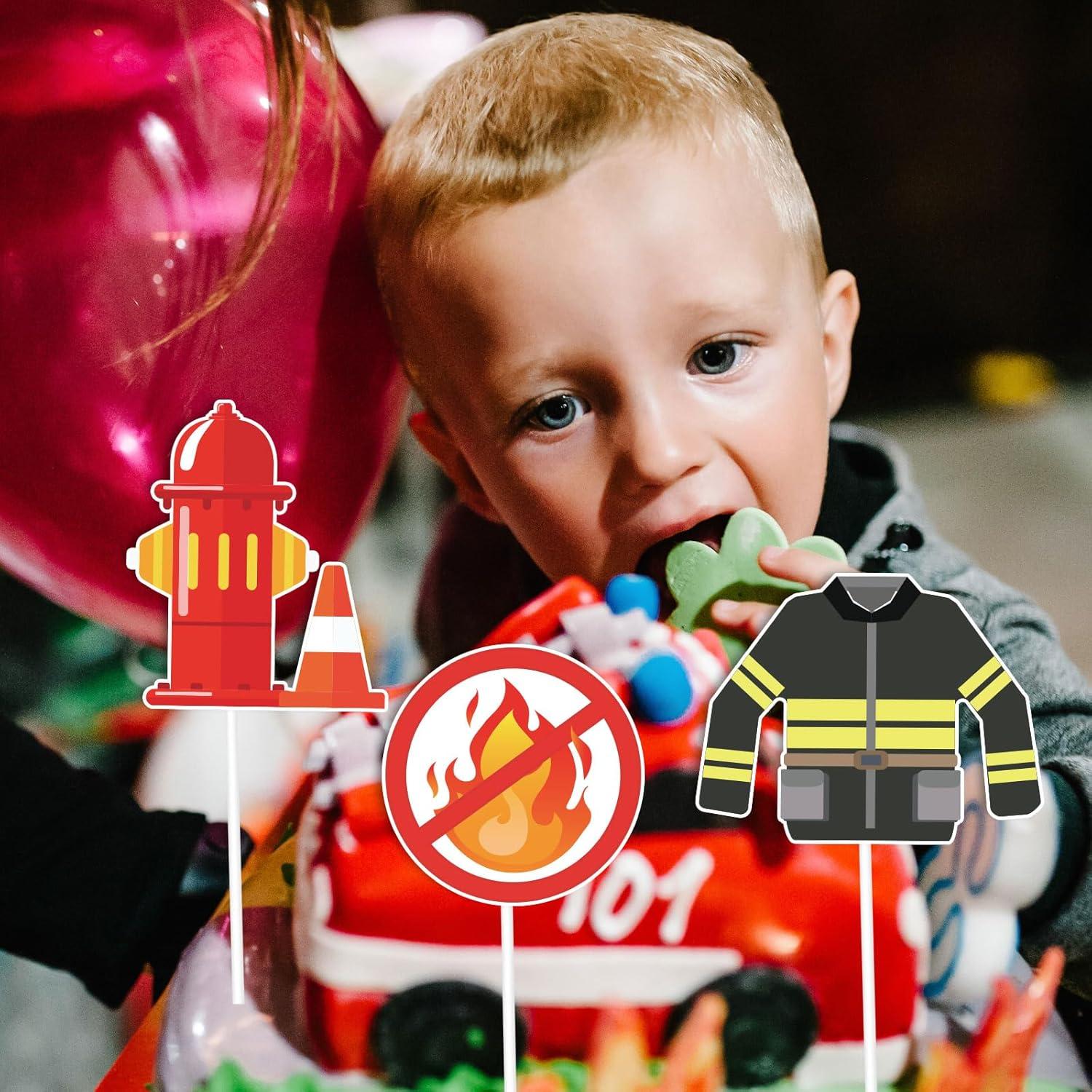 imageWhaline 72Pcs Preppy Cupcake Topper 12 Designs Pink Face Star Lightning Lips Cupcake Picks Preppy Boho Y2k Food Picks with Sticks Glue Point for Girl Birthday Bachelorette Party Supplies Cake DecorFireman Theme