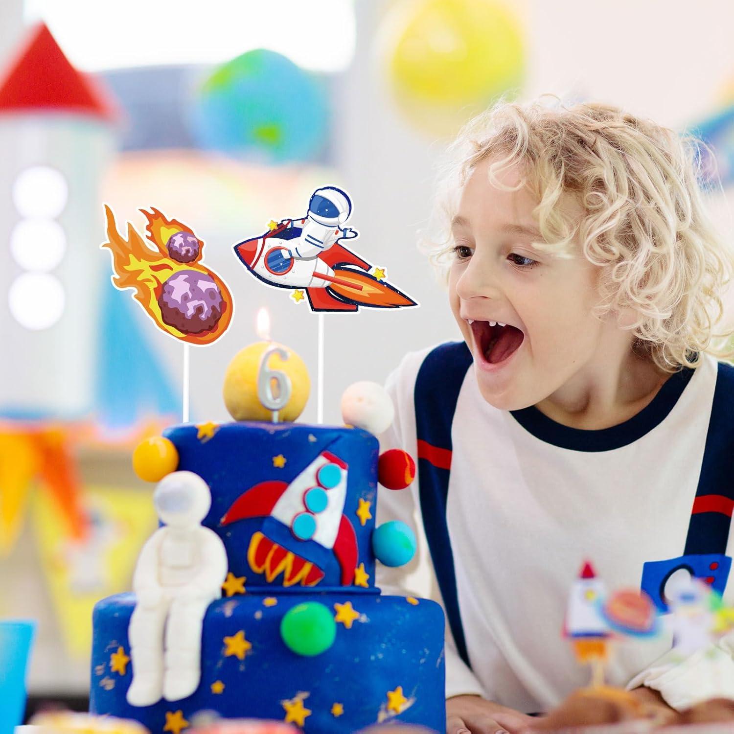 imageWhaline 72Pcs Preppy Cupcake Topper 12 Designs Pink Face Star Lightning Lips Cupcake Picks Preppy Boho Y2k Food Picks with Sticks Glue Point for Girl Birthday Bachelorette Party Supplies Cake DecorOuter Space Theme