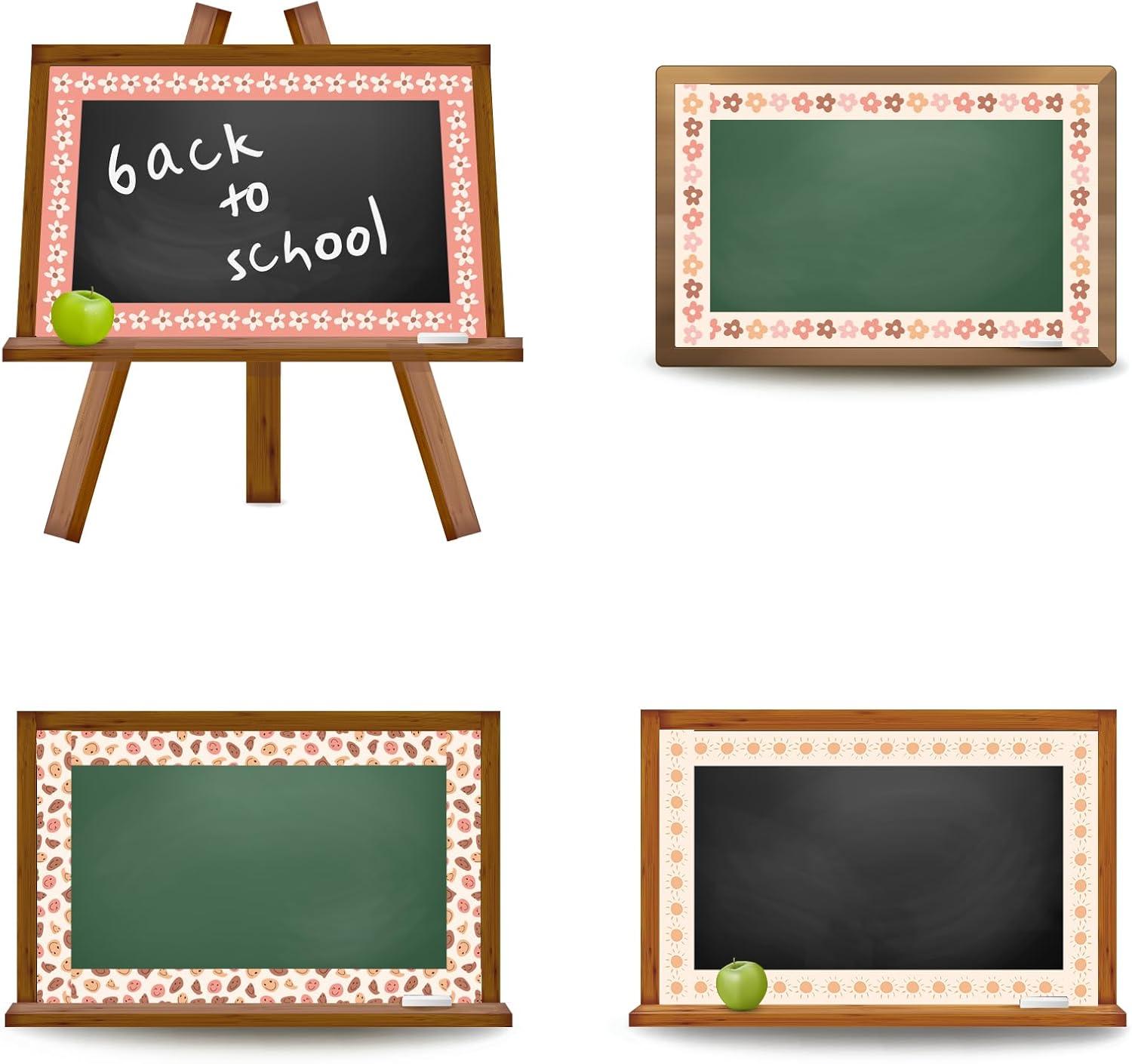 imageWhaline 82Ft Retro Groovy 70s Bulletin Board Borders Boho Flower Face Sun Rainbow Checkered Decoration Trim Border Pink Orange Boho Bulletin Board Stickers for School Classroom Office Party DecorChocolate Color