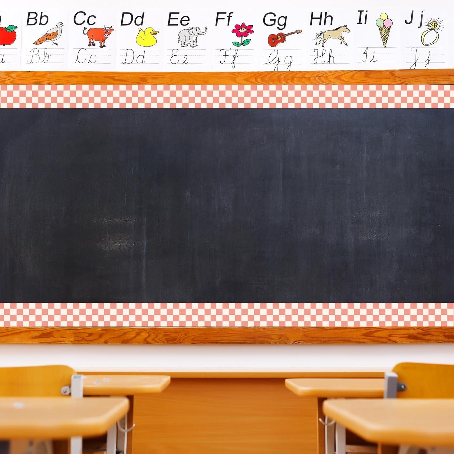 imageWhaline 82Ft Retro Groovy 70s Bulletin Board Borders Boho Flower Face Sun Rainbow Checkered Decoration Trim Border Pink Orange Boho Bulletin Board Stickers for School Classroom Office Party DecorChocolate Color