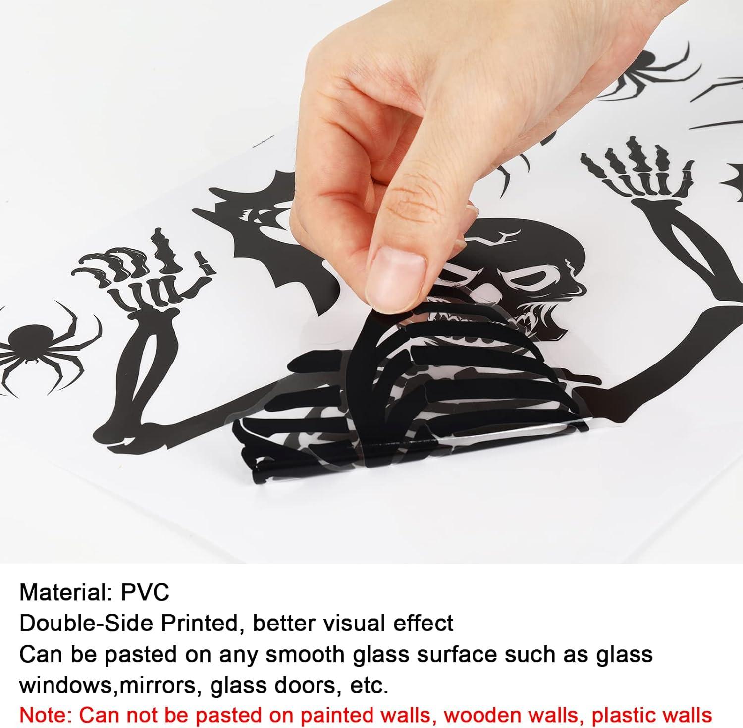 imageWhaline 9 Sheet Halloween Scary Skeleton Window Clings Ghost Bat Spider Tombstone Window Silhouette Decor DoubleSided Black Windows Decals for Halloween Home School Office Decoration Party Supplies