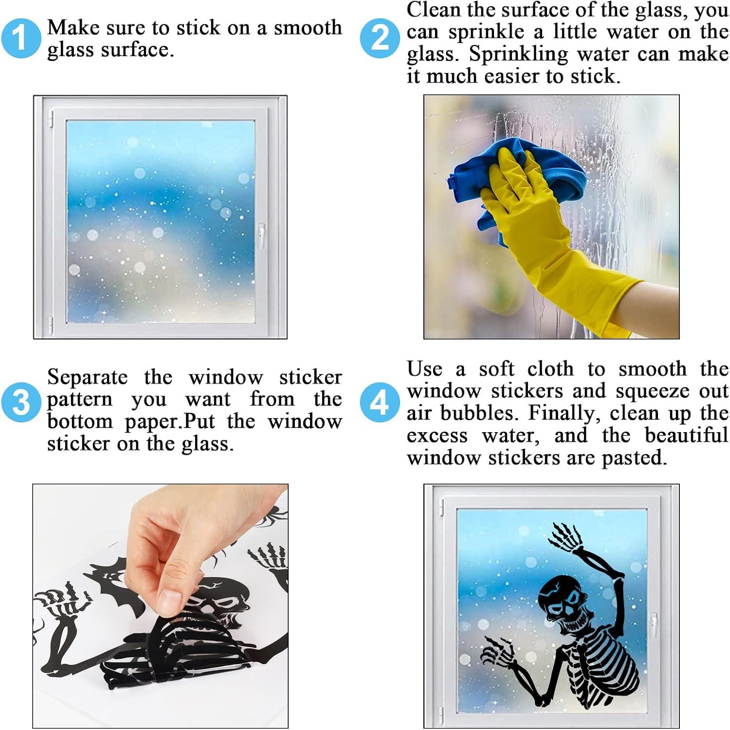 imageWhaline 9 Sheet Halloween Scary Skeleton Window Clings Ghost Bat Spider Tombstone Window Silhouette Decor DoubleSided Black Windows Decals for Halloween Home School Office Decoration Party Supplies