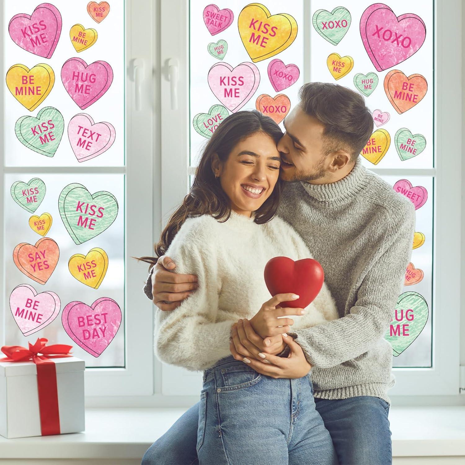 imageWhaline 9 Sheet Halloween Window Clings Cute Cartoon Ghost Pumpkin Skeleton Reusable Window Decals for Home Classroom Office Haunted Party DecorCute Heart