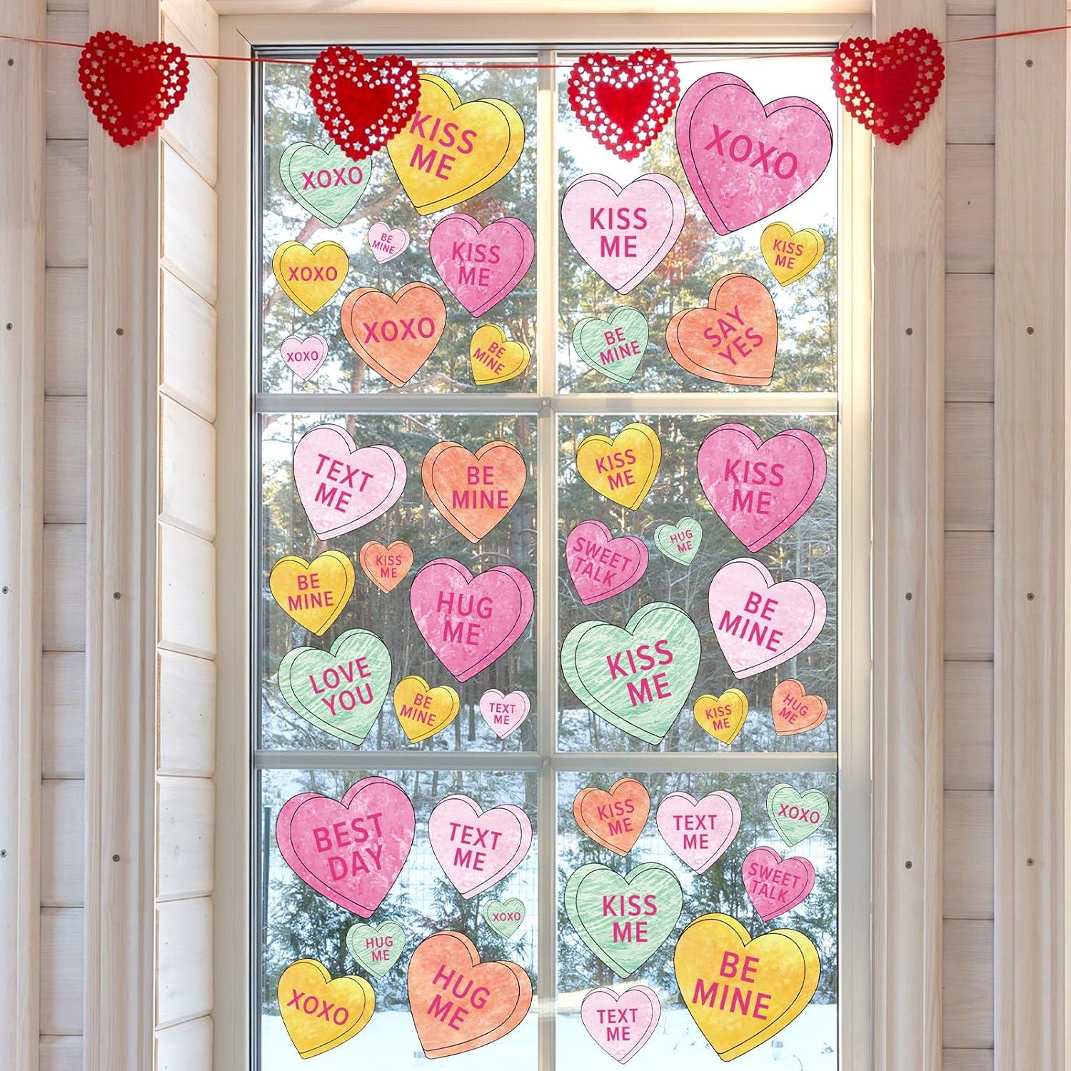 imageWhaline 9 Sheet Halloween Window Clings Cute Cartoon Ghost Pumpkin Skeleton Reusable Window Decals for Home Classroom Office Haunted Party DecorCute Heart