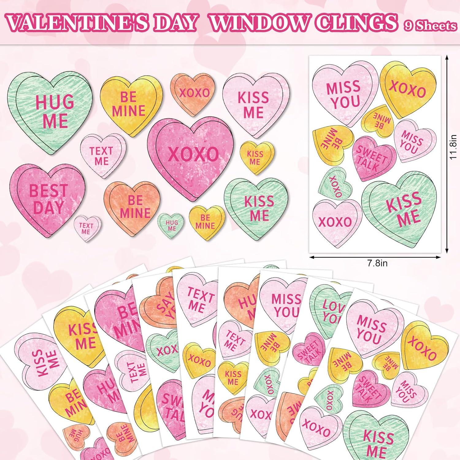 imageWhaline 9 Sheet Halloween Window Clings Cute Cartoon Ghost Pumpkin Skeleton Reusable Window Decals for Home Classroom Office Haunted Party DecorCute Heart