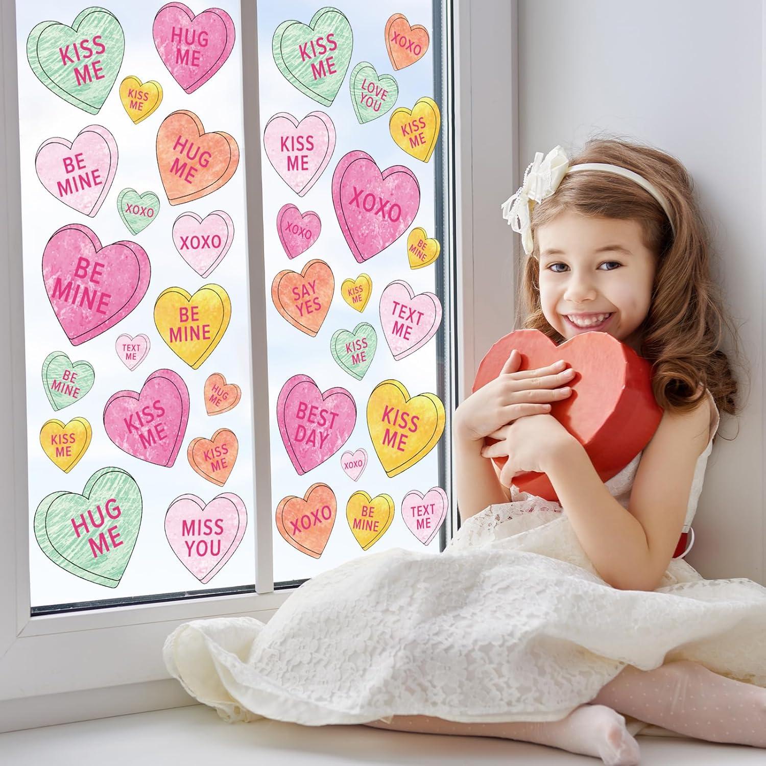 imageWhaline 9 Sheet Halloween Window Clings Cute Cartoon Ghost Pumpkin Skeleton Reusable Window Decals for Home Classroom Office Haunted Party DecorCute Heart