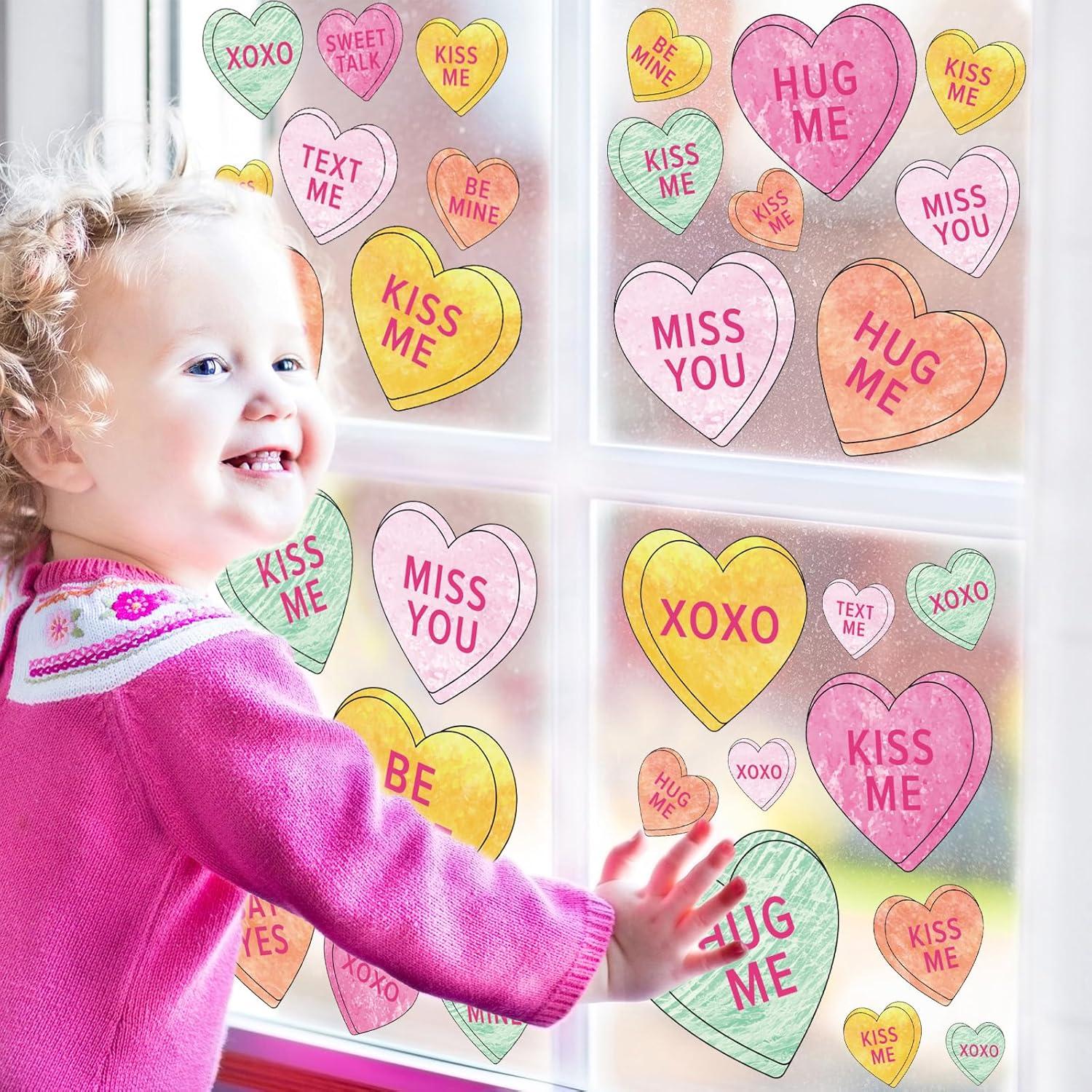 imageWhaline 9 Sheet Halloween Window Clings Cute Cartoon Ghost Pumpkin Skeleton Reusable Window Decals for Home Classroom Office Haunted Party DecorCute Heart