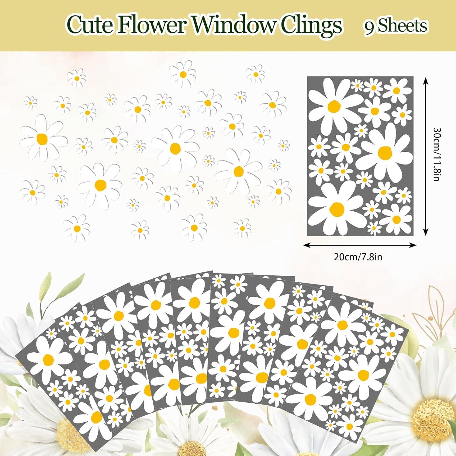 imageWhaline 9 Sheet Halloween Window Clings Cute Cartoon Ghost Pumpkin Skeleton Reusable Window Decals for Home Classroom Office Haunted Party DecorDaisy Flower