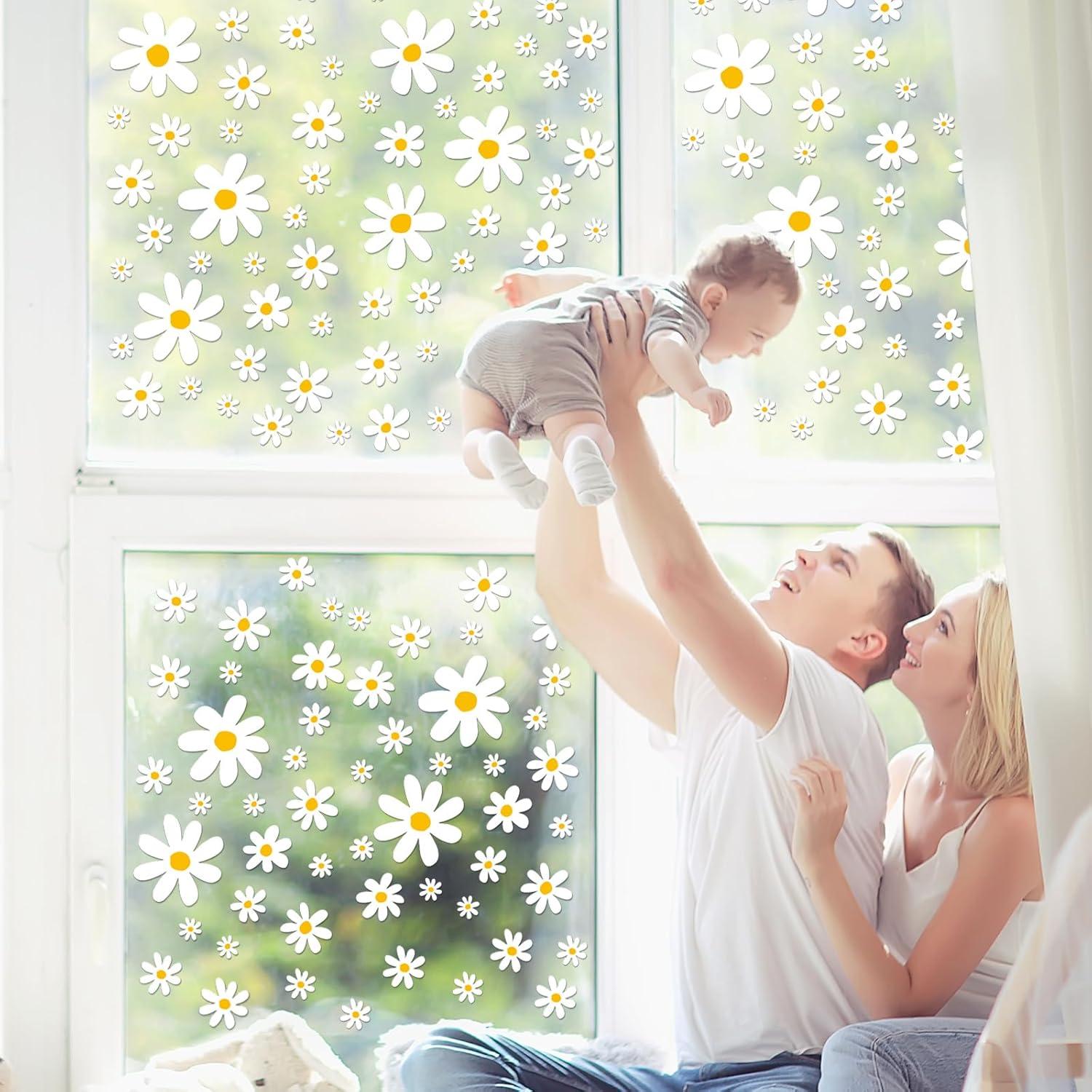 imageWhaline 9 Sheet Halloween Window Clings Cute Cartoon Ghost Pumpkin Skeleton Reusable Window Decals for Home Classroom Office Haunted Party DecorDaisy Flower