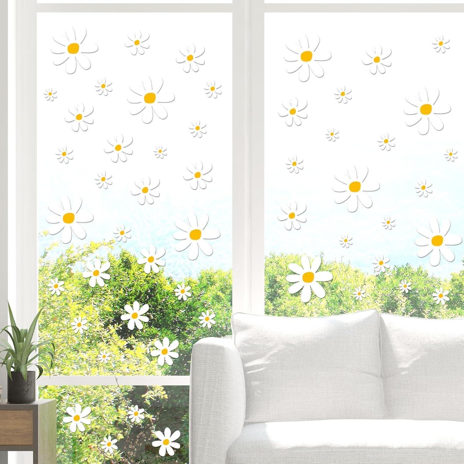 imageWhaline 9 Sheet Halloween Window Clings Cute Cartoon Ghost Pumpkin Skeleton Reusable Window Decals for Home Classroom Office Haunted Party DecorDaisy Flower