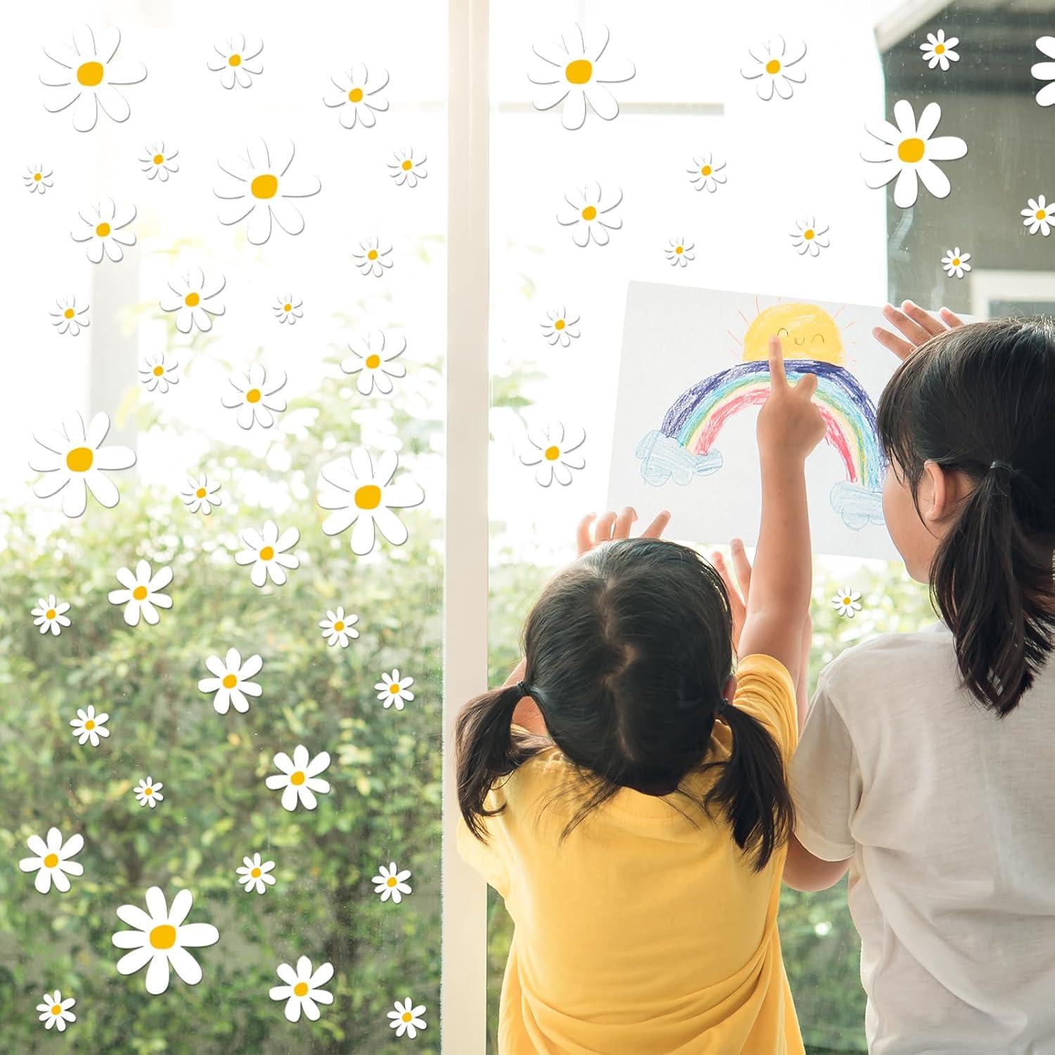 imageWhaline 9 Sheet Halloween Window Clings Cute Cartoon Ghost Pumpkin Skeleton Reusable Window Decals for Home Classroom Office Haunted Party DecorDaisy Flower