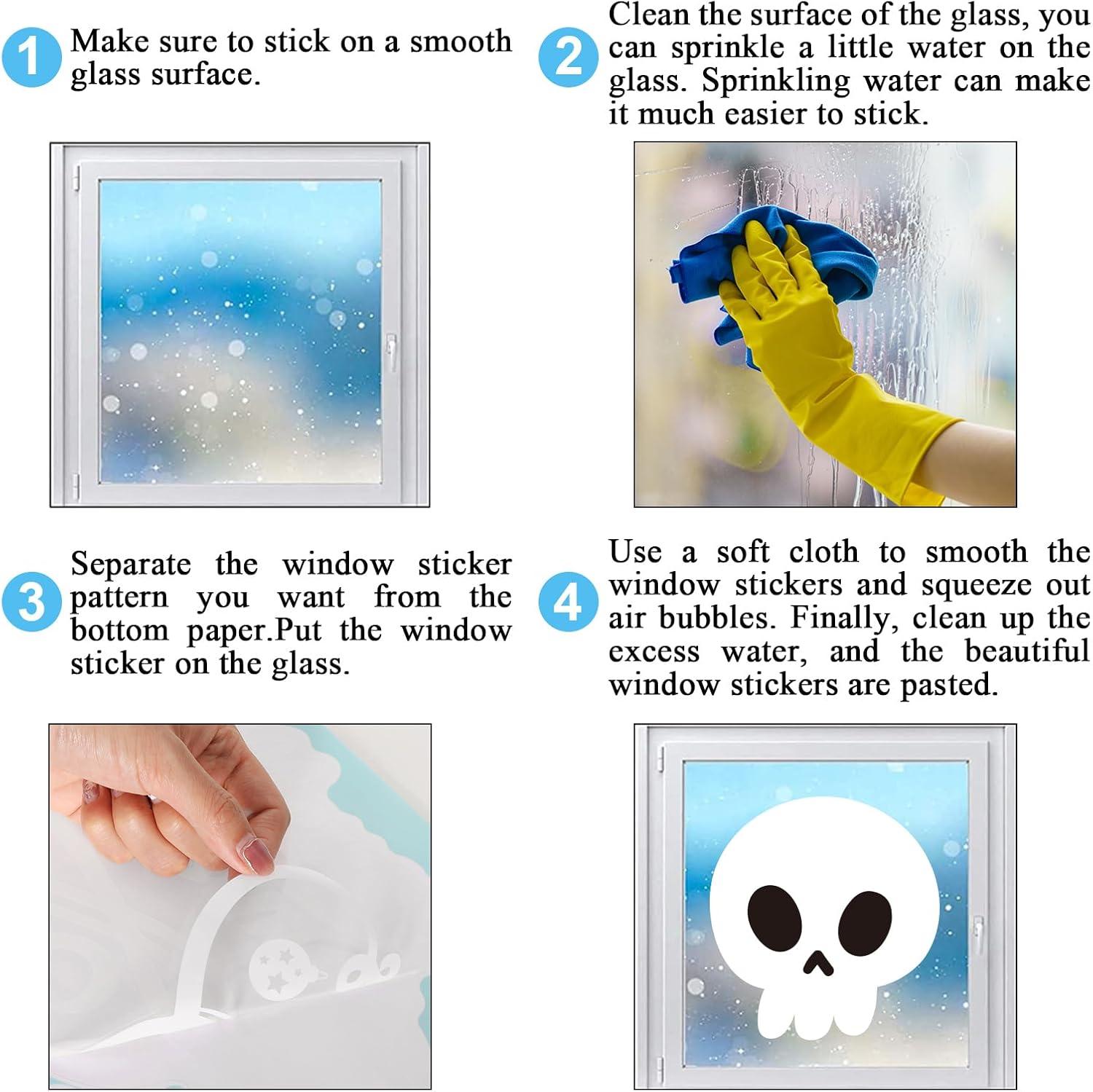 imageWhaline 9 Sheet Halloween Window Clings Cute Cartoon Ghost Pumpkin Skeleton Reusable Window Decals for Home Classroom Office Haunted Party DecorHalloween