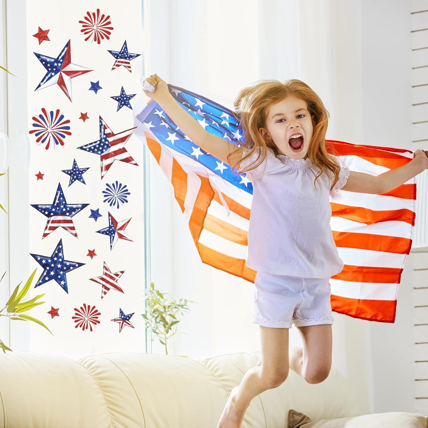 imageWhaline 9 Sheet Halloween Window Clings Cute Cartoon Ghost Pumpkin Skeleton Reusable Window Decals for Home Classroom Office Haunted Party DecorIndependence Day Theme