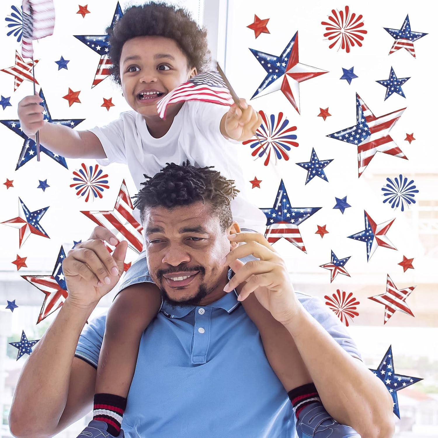 imageWhaline 9 Sheet Halloween Window Clings Cute Cartoon Ghost Pumpkin Skeleton Reusable Window Decals for Home Classroom Office Haunted Party DecorIndependence Day Theme