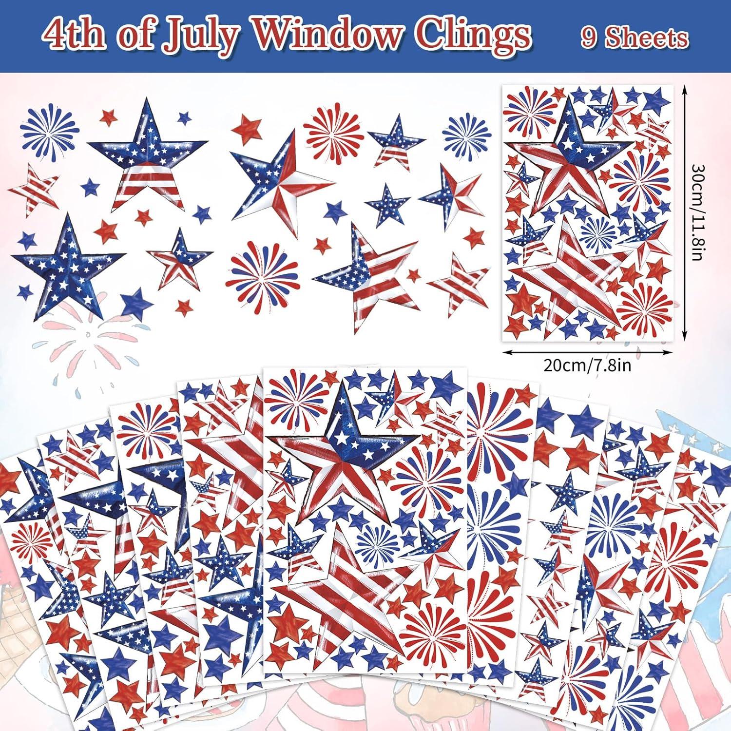 imageWhaline 9 Sheet Halloween Window Clings Cute Cartoon Ghost Pumpkin Skeleton Reusable Window Decals for Home Classroom Office Haunted Party DecorIndependence Day Theme