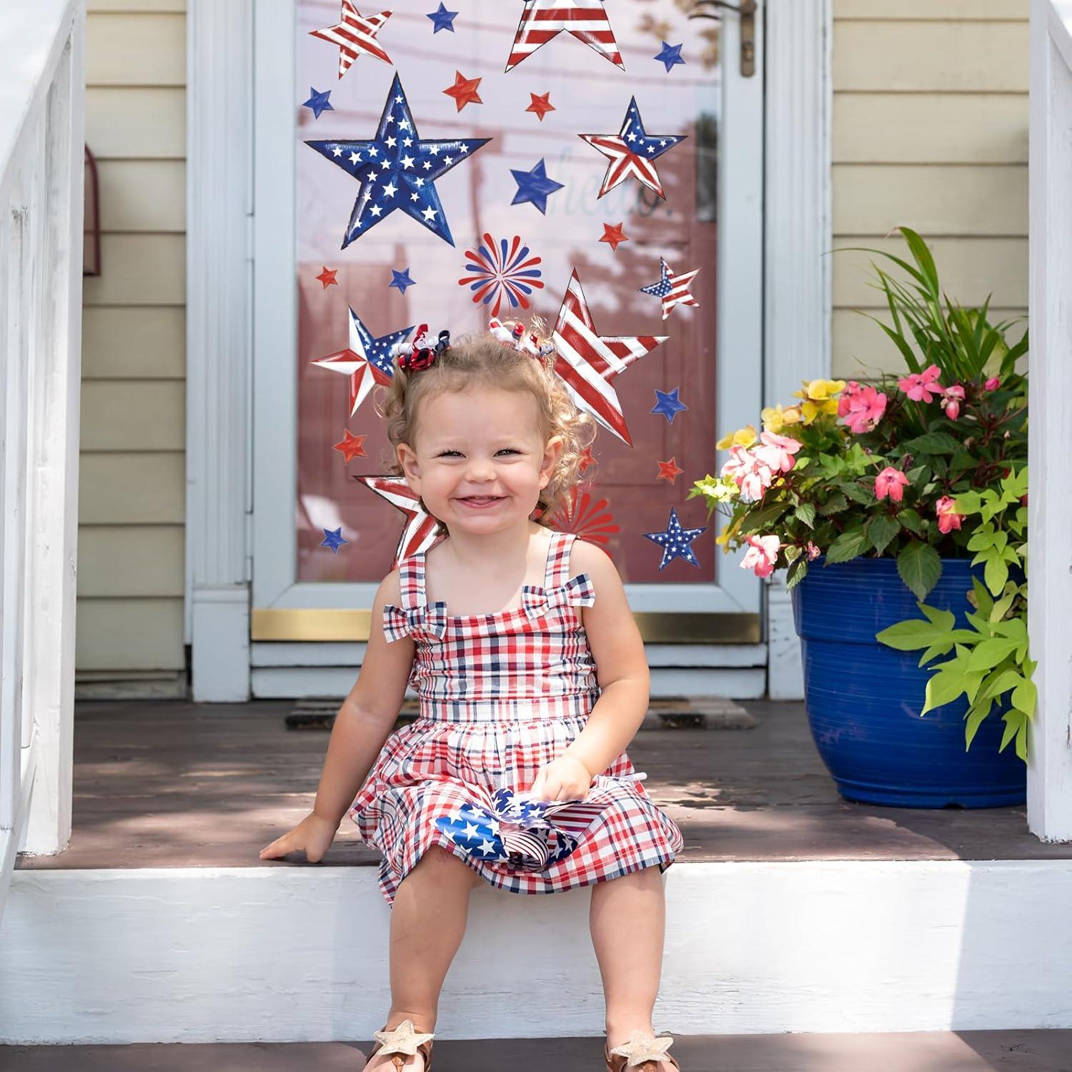 imageWhaline 9 Sheet Halloween Window Clings Cute Cartoon Ghost Pumpkin Skeleton Reusable Window Decals for Home Classroom Office Haunted Party DecorIndependence Day Theme