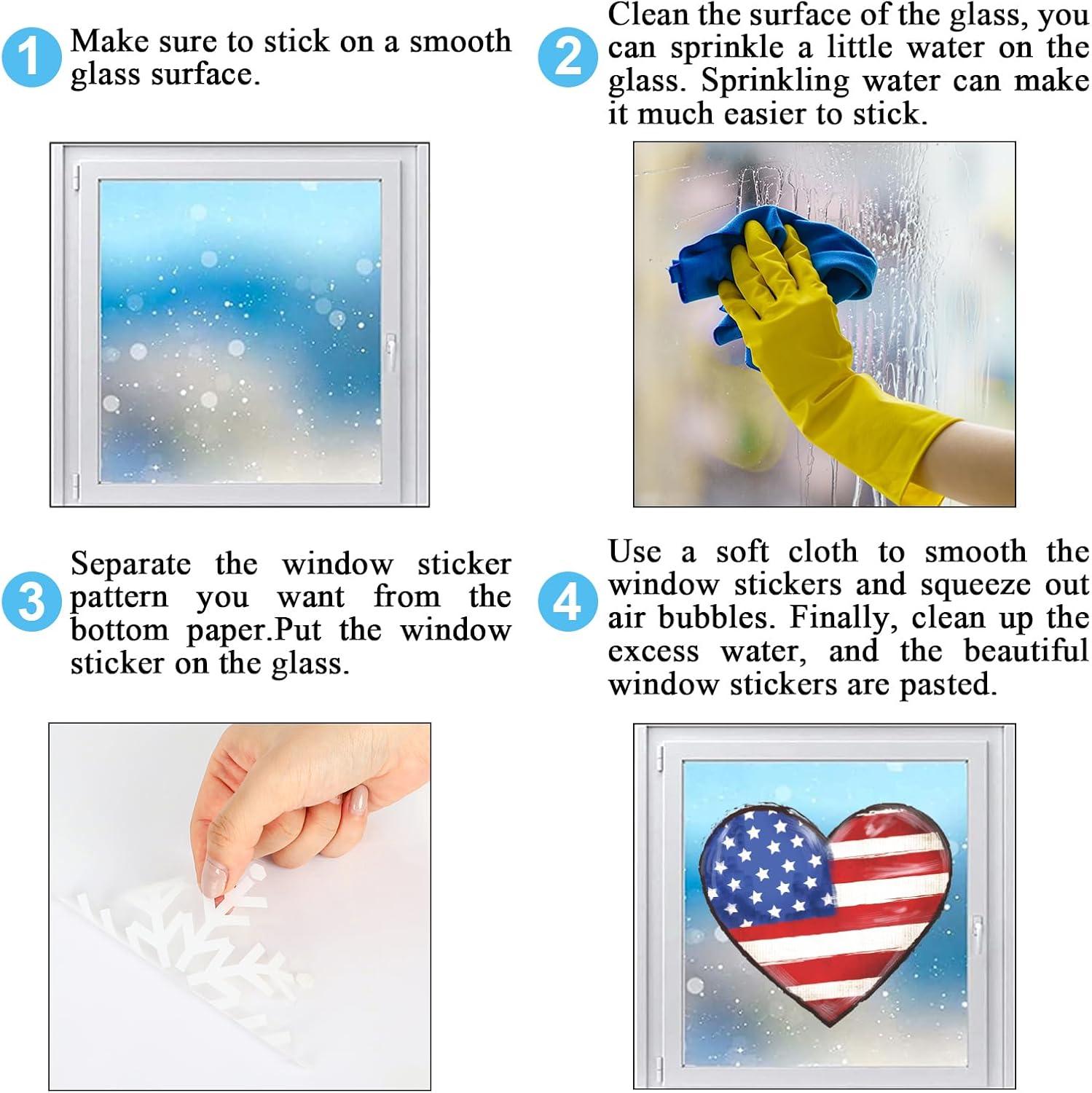 imageWhaline 9 Sheet Halloween Window Clings Cute Cartoon Ghost Pumpkin Skeleton Reusable Window Decals for Home Classroom Office Haunted Party DecorPatriotic Stars Heart