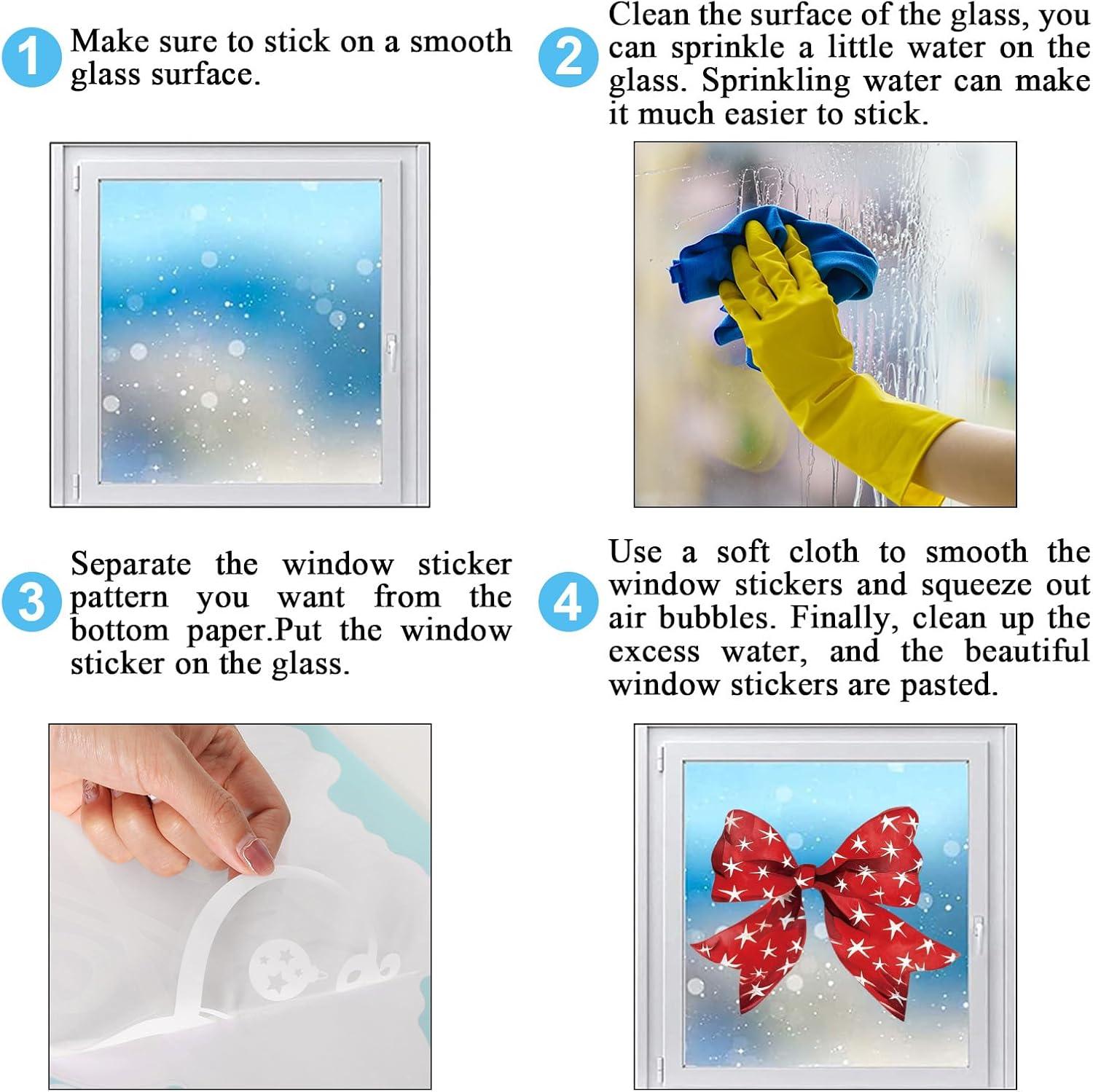 imageWhaline 9 Sheet Halloween Window Clings Cute Cartoon Ghost Pumpkin Skeleton Reusable Window Decals for Home Classroom Office Haunted Party DecorPatriotic Bow