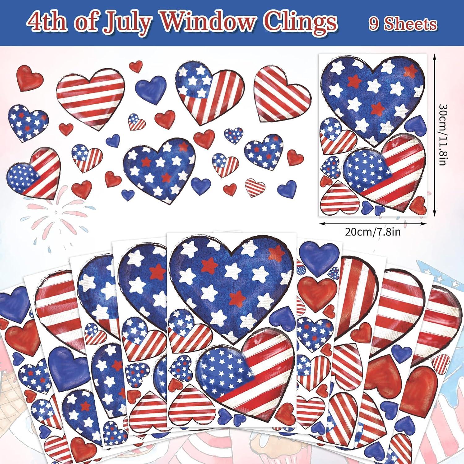 imageWhaline 9 Sheet Halloween Window Clings Cute Cartoon Ghost Pumpkin Skeleton Reusable Window Decals for Home Classroom Office Haunted Party DecorPatriotic Stars Heart