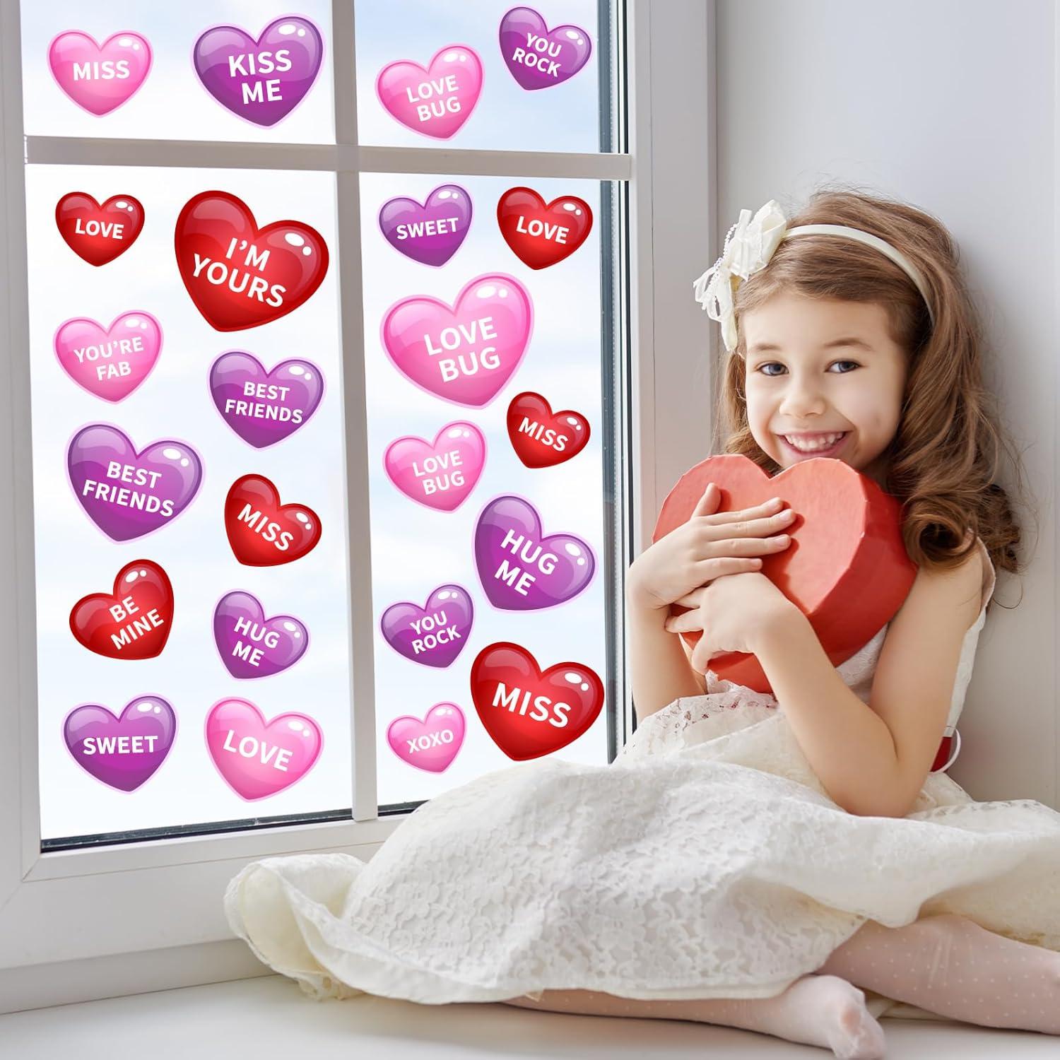 imageWhaline 9 Sheet Halloween Window Clings Cute Cartoon Ghost Pumpkin Skeleton Reusable Window Decals for Home Classroom Office Haunted Party DecorPink Purple Heart