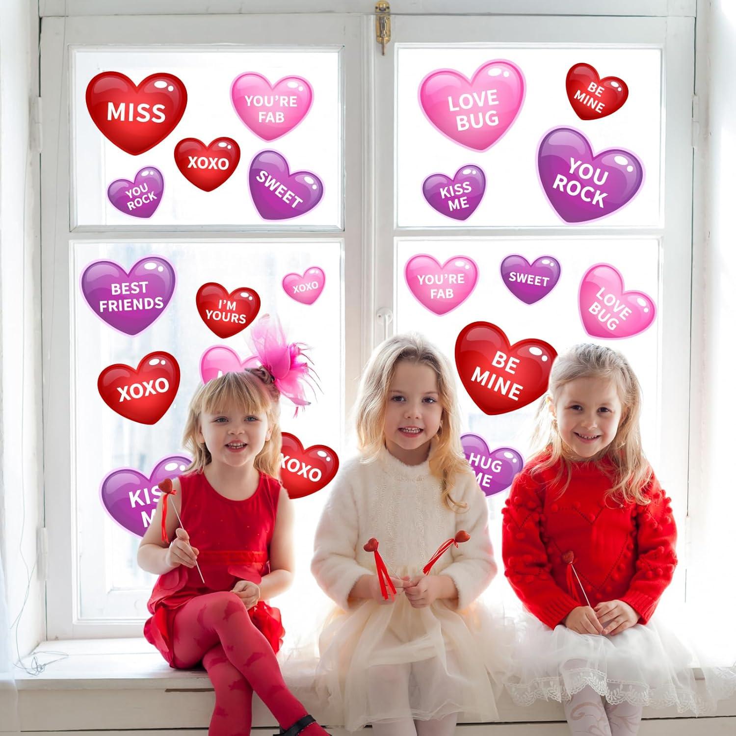 imageWhaline 9 Sheet Halloween Window Clings Cute Cartoon Ghost Pumpkin Skeleton Reusable Window Decals for Home Classroom Office Haunted Party DecorPink Purple Heart