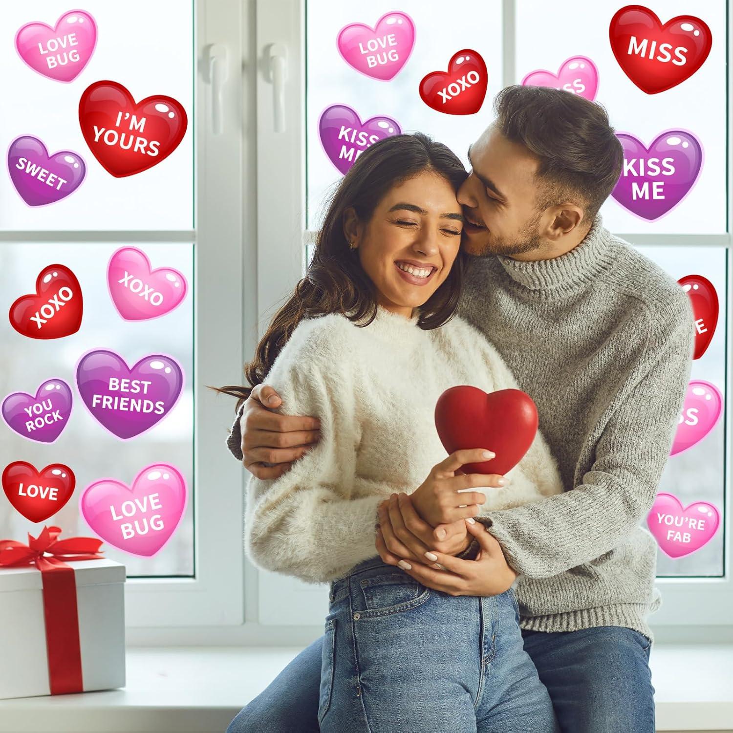 imageWhaline 9 Sheet Halloween Window Clings Cute Cartoon Ghost Pumpkin Skeleton Reusable Window Decals for Home Classroom Office Haunted Party DecorPink Purple Heart