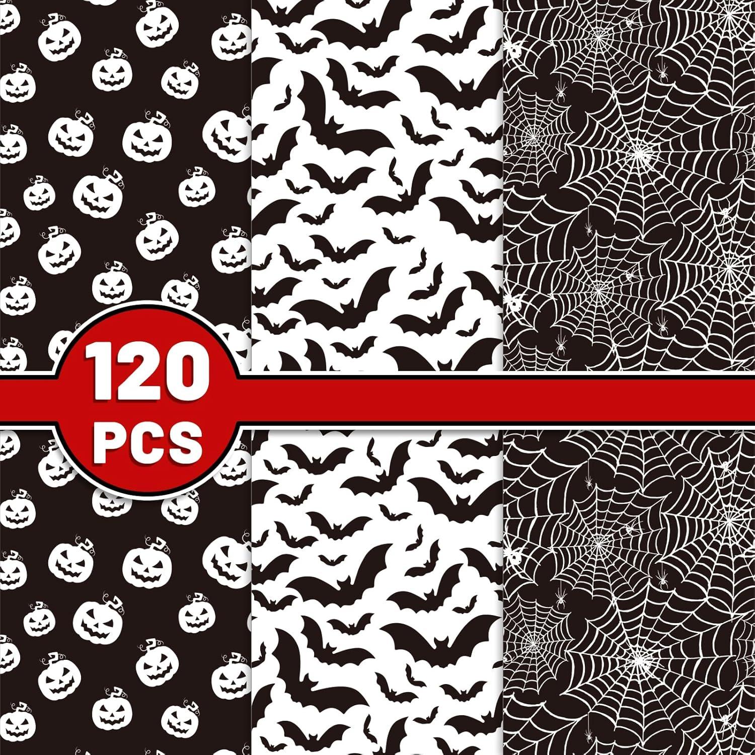 imageWhaline 90 Sheet Halloween Tissue Paper Black White Pumpkin Cobweb Bat Gift Wrap Tissue 197 x 138 Inch Scary Horror Decorative Wrapping Paper for Halloween Party DIY Craft Packing