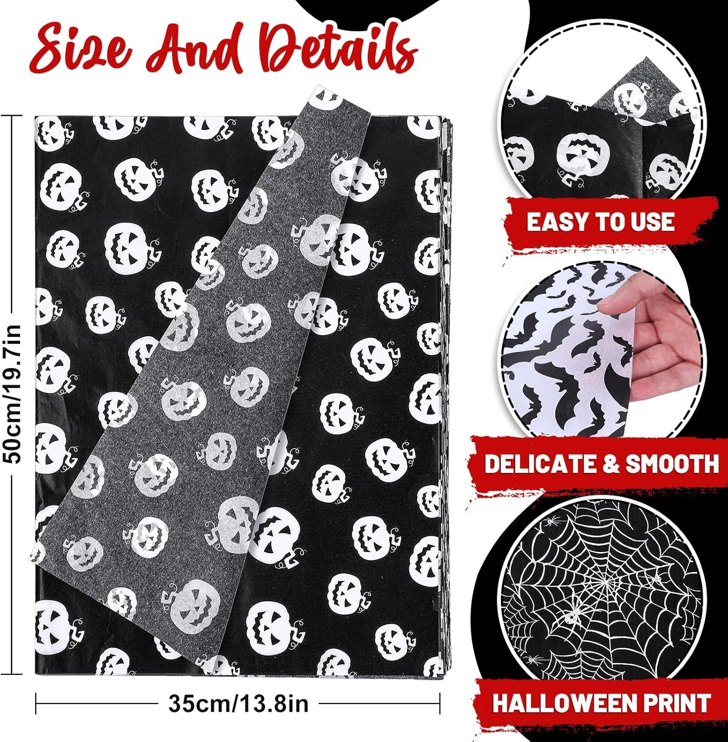 imageWhaline 90 Sheet Halloween Tissue Paper Black White Pumpkin Cobweb Bat Gift Wrap Tissue 197 x 138 Inch Scary Horror Decorative Wrapping Paper for Halloween Party DIY Craft Packing