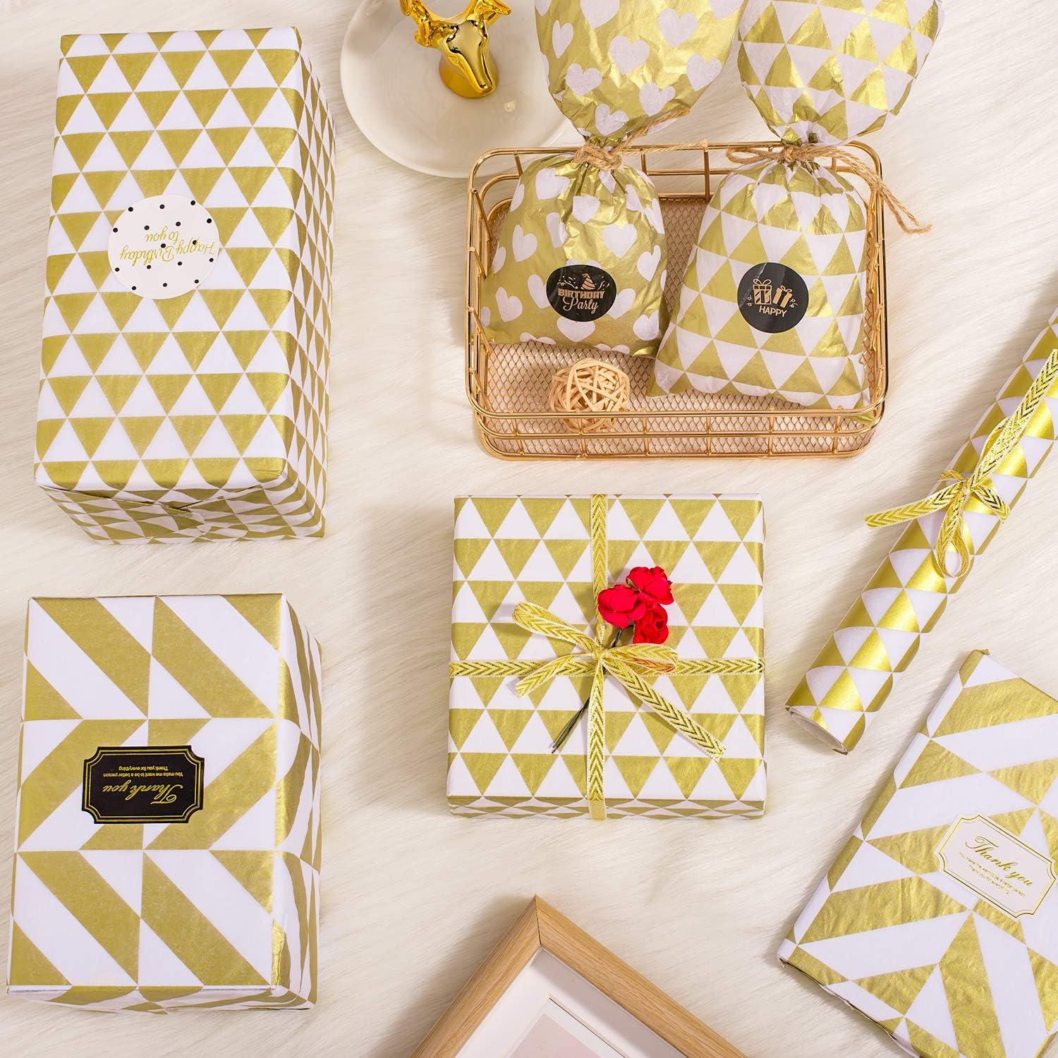 imageWhaline 90 Sheets Gold Tissue Paper Bulk Metallic Gift Wrapping Paper for Christmas New Year Birthday Party Arts Crafts DIY Weddings Bridal ShowersGold