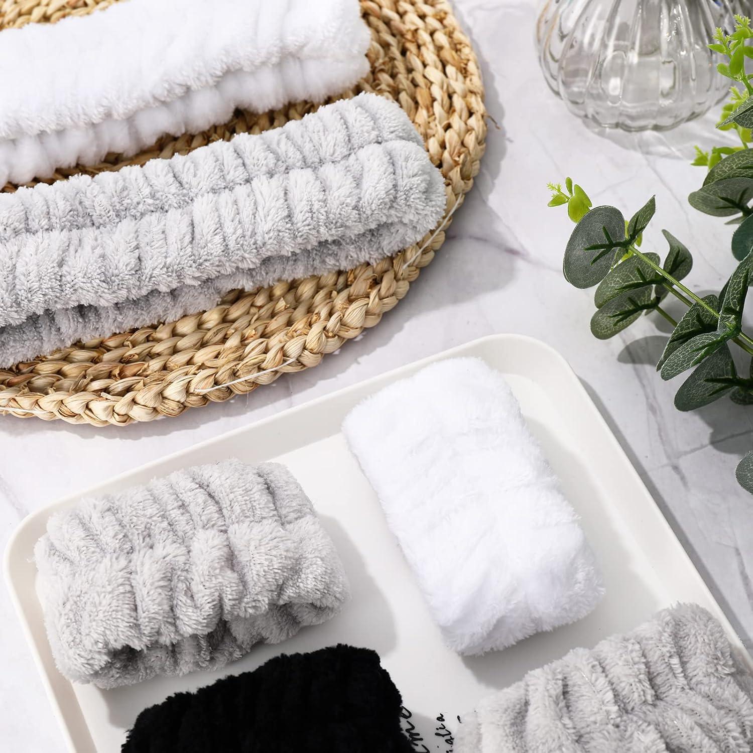 imageWhaline 9Pcs Washing Face Headband and Wrist Washband Set White Grey Black Makeup Headbands Soft Spa Headband Stretchy Head Wrap for Girls Women Yoga Sports Shower Hair Wrist Accessories