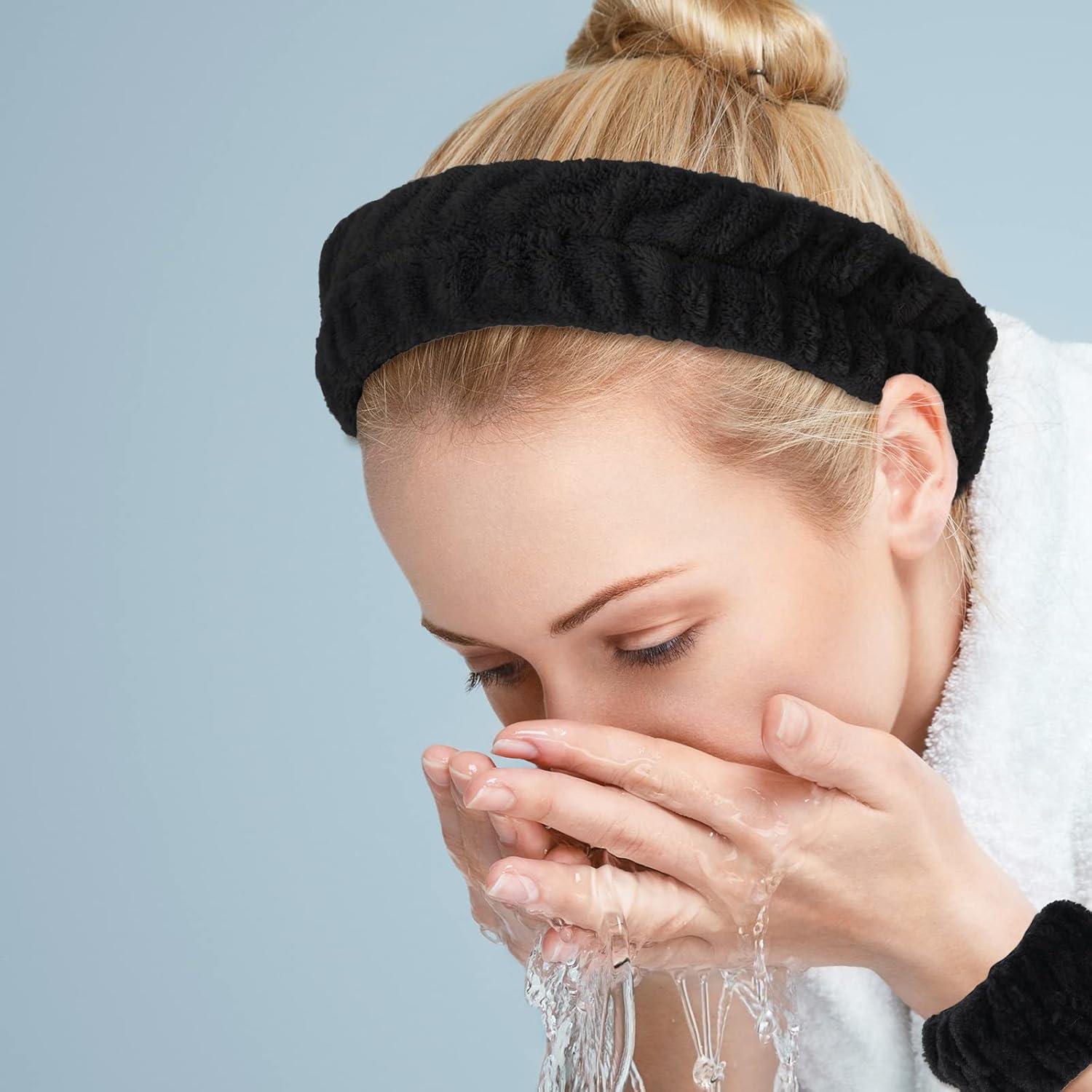 imageWhaline 9Pcs Washing Face Headband and Wrist Washband Set White Grey Black Makeup Headbands Soft Spa Headband Stretchy Head Wrap for Girls Women Yoga Sports Shower Hair Wrist Accessories