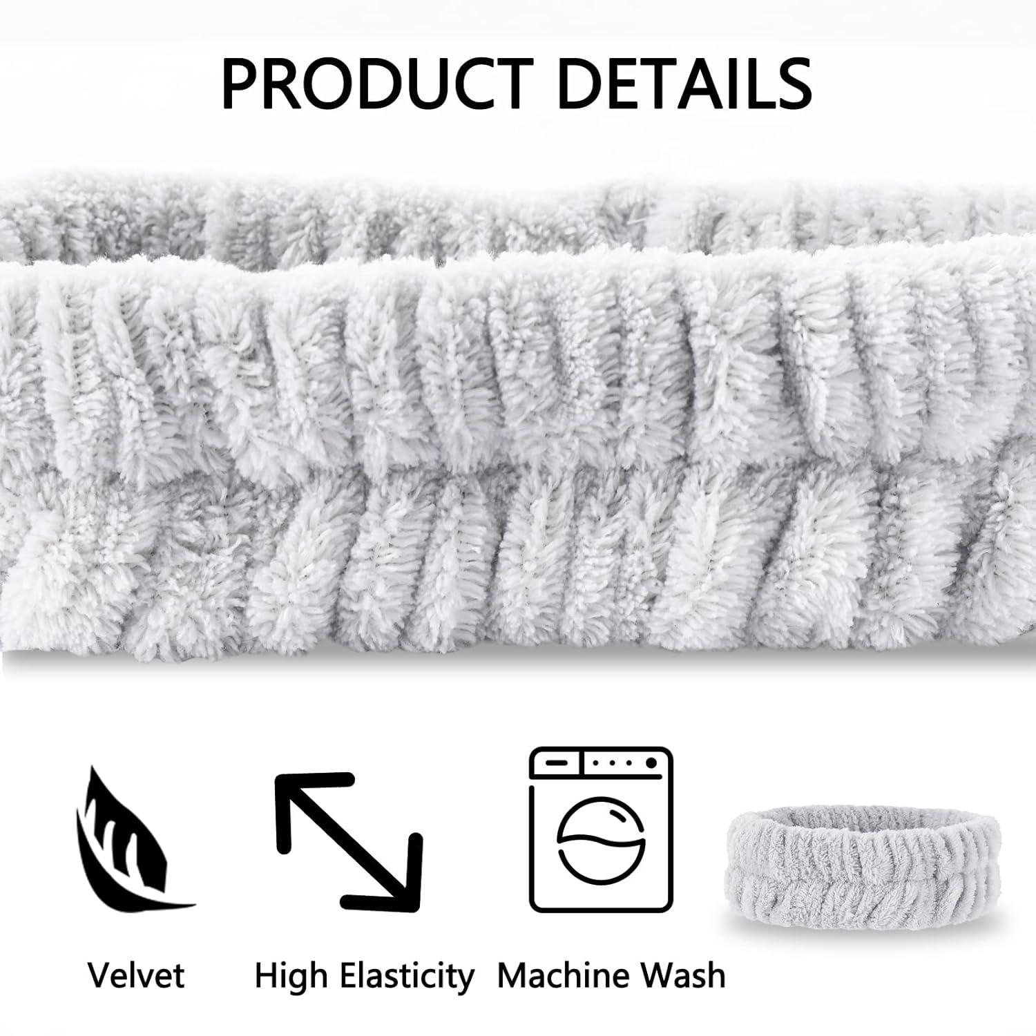 imageWhaline 9Pcs Washing Face Headband and Wrist Washband Set White Grey Black Makeup Headbands Soft Spa Headband Stretchy Head Wrap for Girls Women Yoga Sports Shower Hair Wrist Accessories