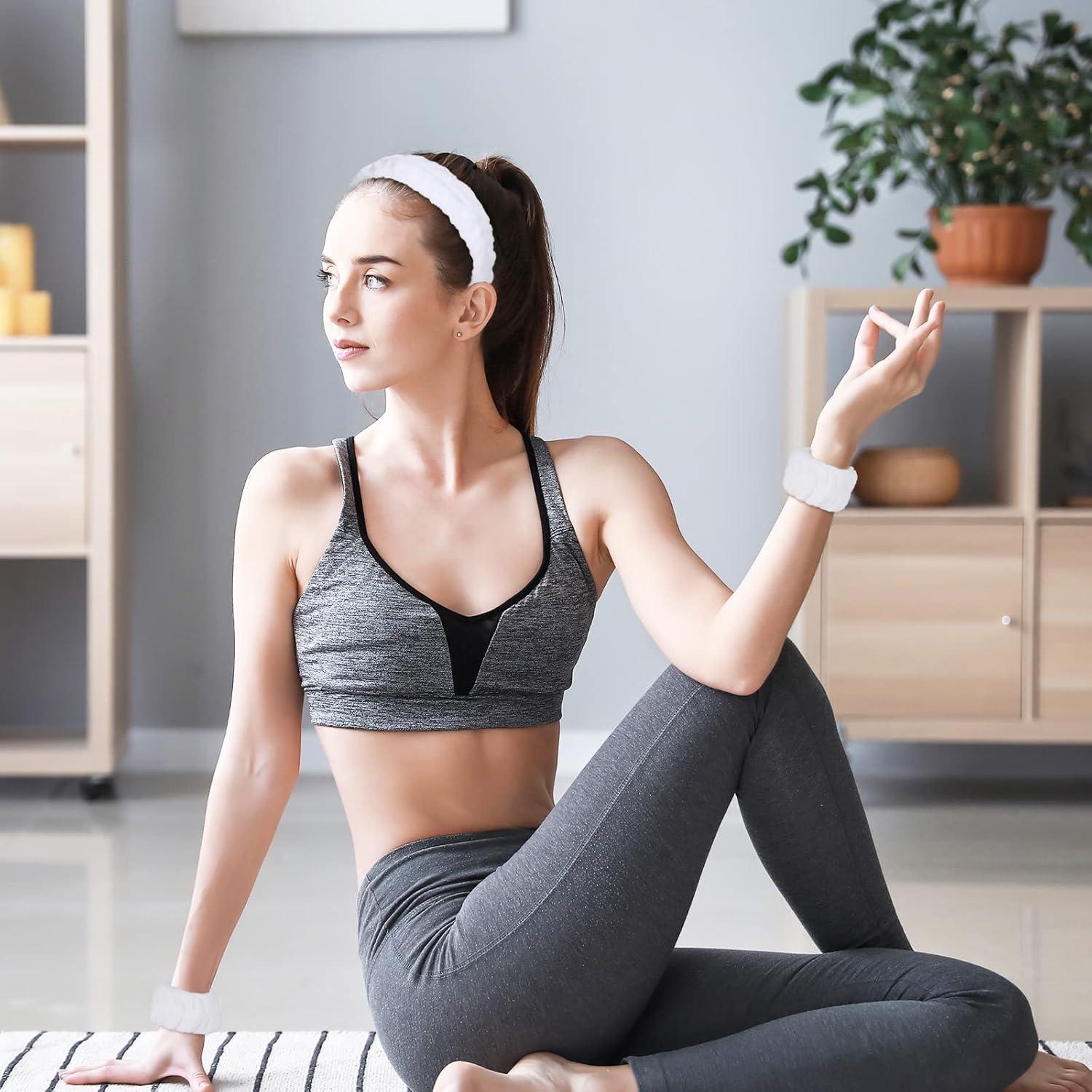 imageWhaline 9Pcs Washing Face Headband and Wrist Washband Set White Grey Black Makeup Headbands Soft Spa Headband Stretchy Head Wrap for Girls Women Yoga Sports Shower Hair Wrist Accessories