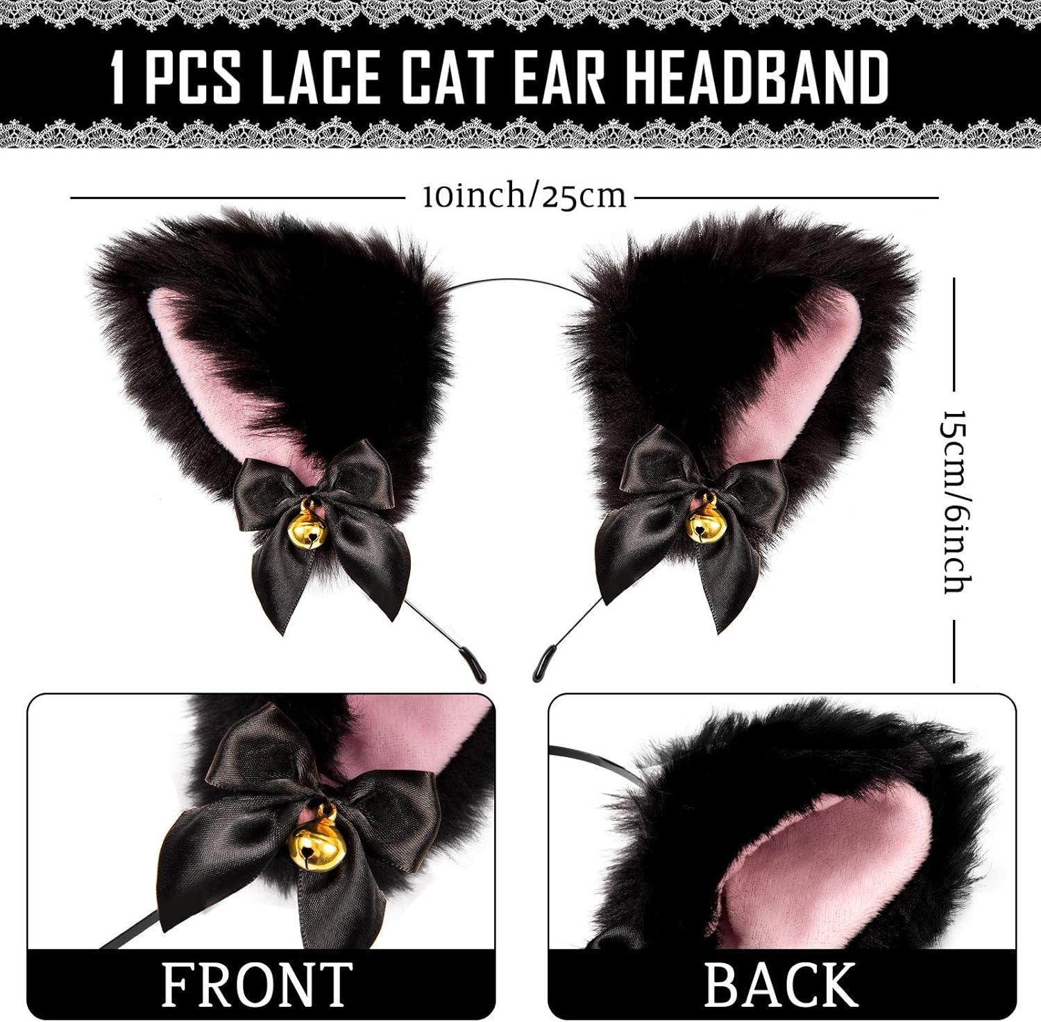 imageWhaline Black Cat Ear Headband with Bell Heart Chocker Necklace Girl Plush Furry Cat Ear Hair Band for Girl Women Adult Cosplay Party Fancy Dress Halloween Drama 2Pcs