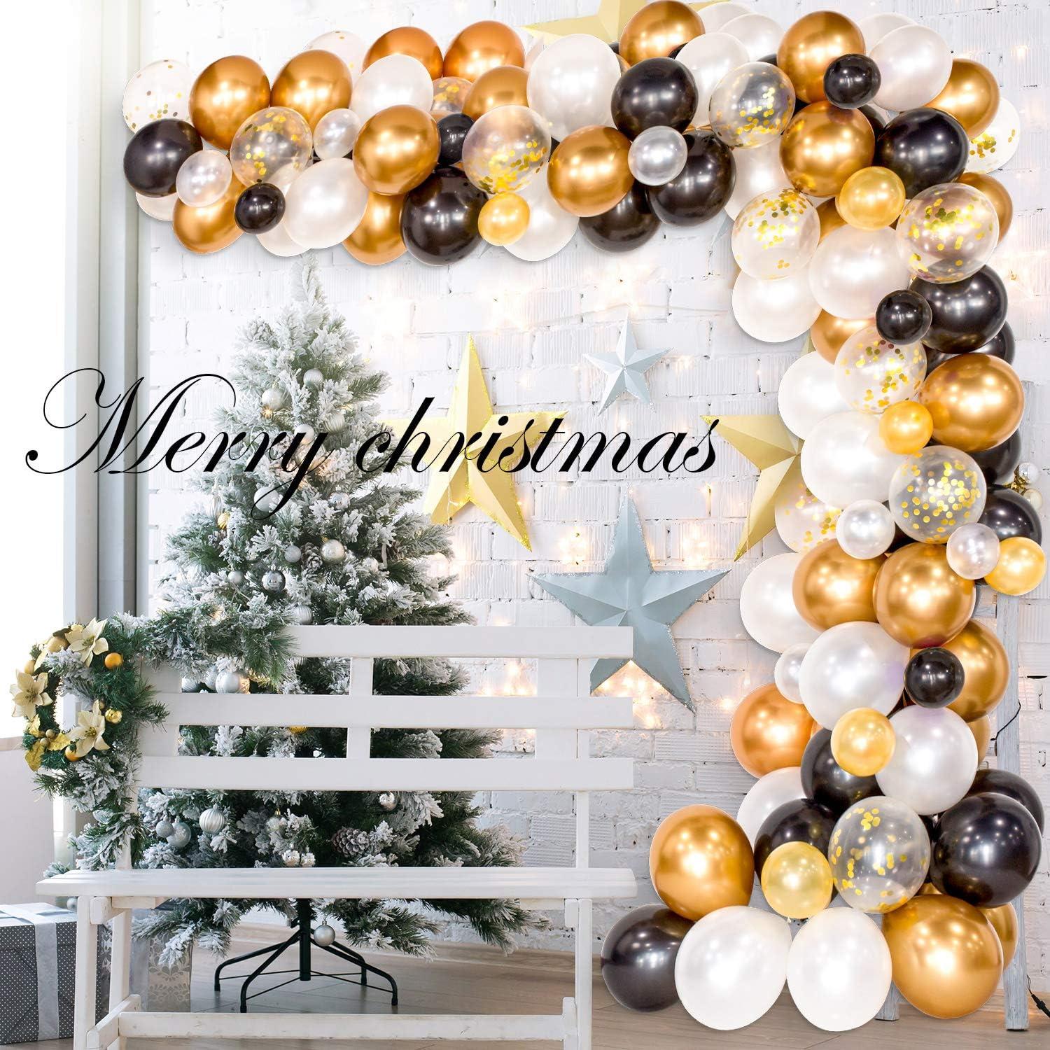 imageWhaline Black and Gold Balloons Garland Arch Kit 120Pcs Graduation Class Decoration Black White Metallic Gold Confetti Latex Balloons for Wedding Anniversary Birthday Christmas New Year Party