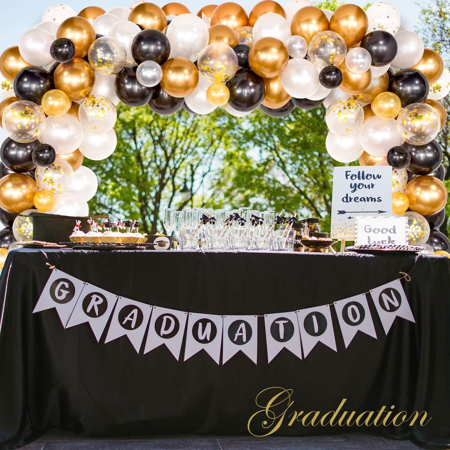imageWhaline Black and Gold Balloons Garland Arch Kit 120Pcs Graduation Class Decoration Black White Metallic Gold Confetti Latex Balloons for Wedding Anniversary Birthday Christmas New Year Party