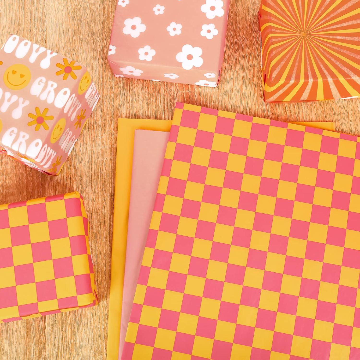 imageWhaline Boho Tissue Paper Funny Face Wrapping Paper Retro Boho Gift Wrapping Tissue Paper Hippie Boho Art Paper Crafts for Home DIY Gift Bags Party Favor Decor 90 Sheet 14 x 20 Inch