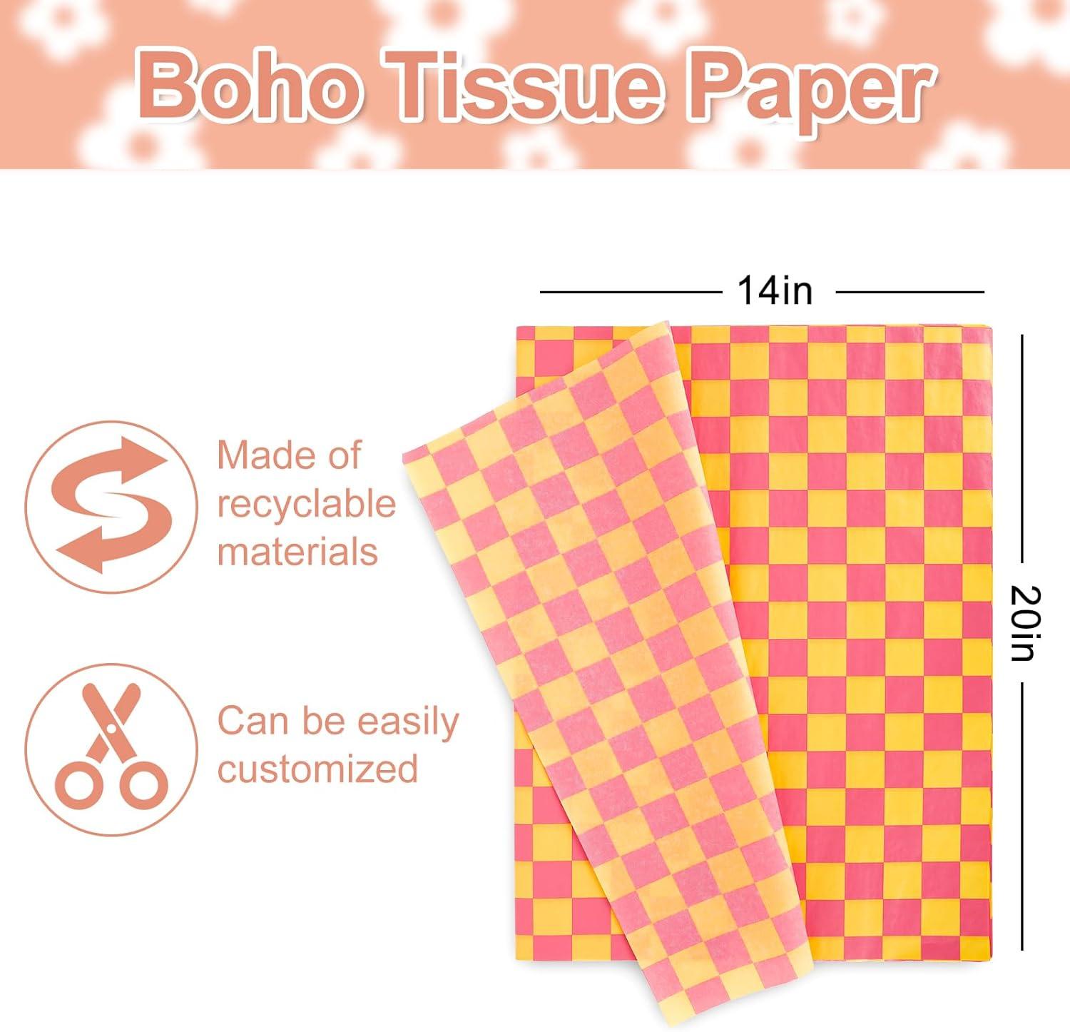 imageWhaline Boho Tissue Paper Funny Face Wrapping Paper Retro Boho Gift Wrapping Tissue Paper Hippie Boho Art Paper Crafts for Home DIY Gift Bags Party Favor Decor 90 Sheet 14 x 20 Inch