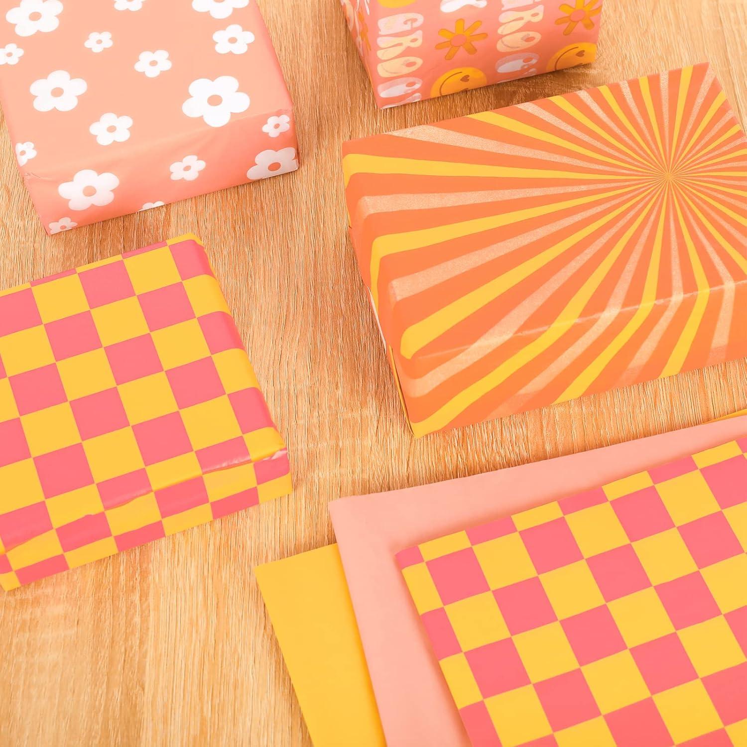 imageWhaline Boho Tissue Paper Funny Face Wrapping Paper Retro Boho Gift Wrapping Tissue Paper Hippie Boho Art Paper Crafts for Home DIY Gift Bags Party Favor Decor 90 Sheet 14 x 20 Inch